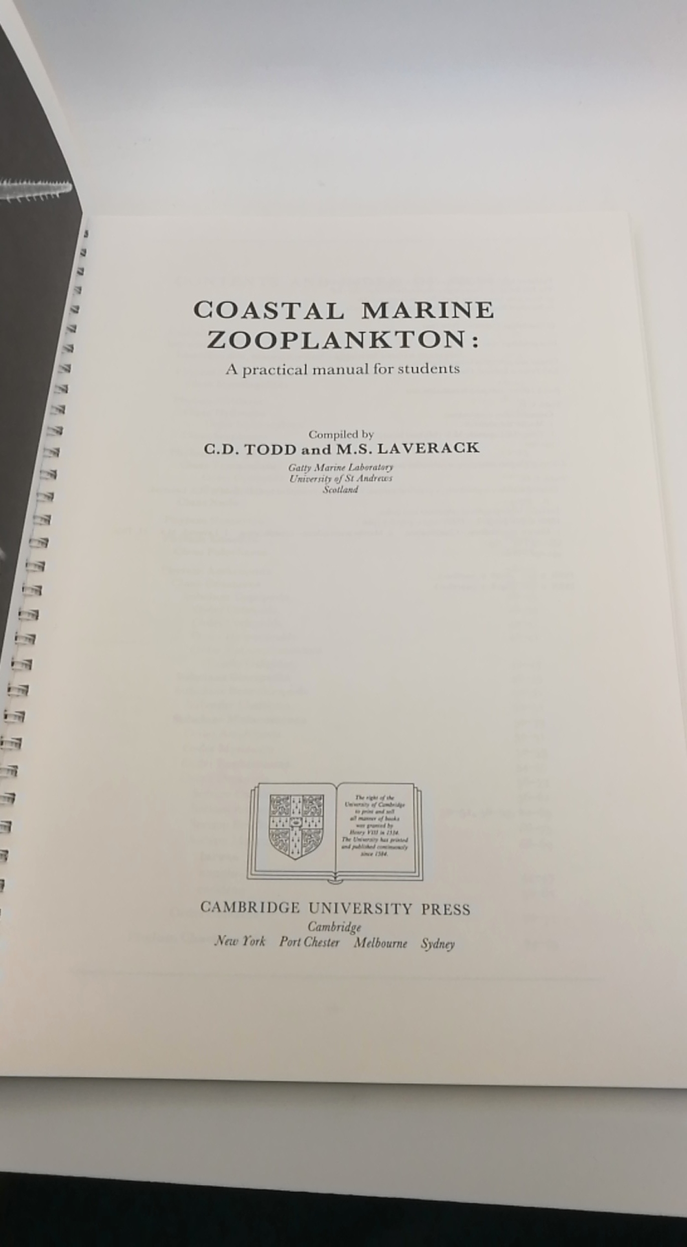 Todd / Laverack, C. D. / M. S.: Coastal Marine Zooplankton A Practical Manual for Students