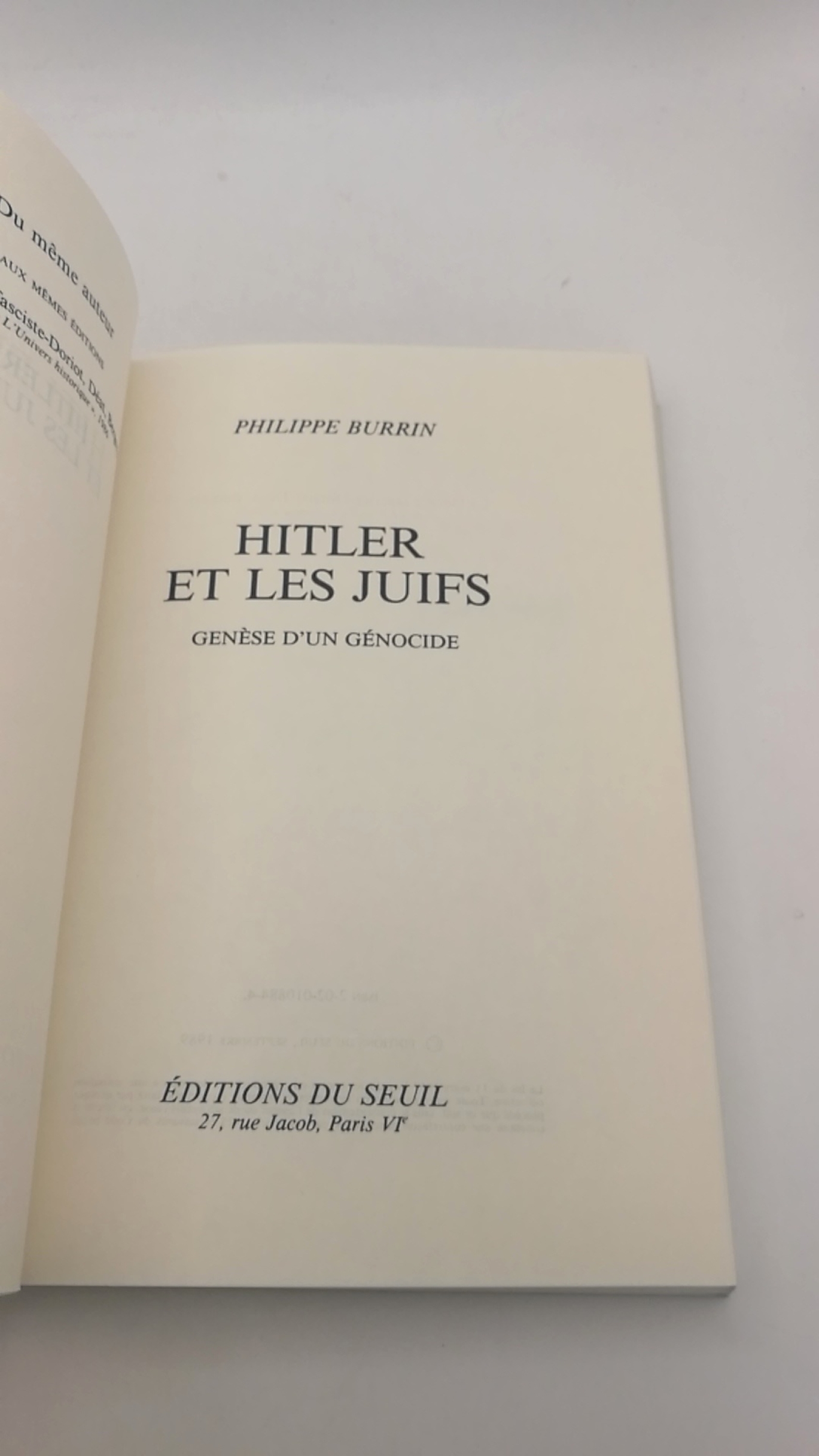 Burrin, Philippe: Hitler et les Juifs Genèse d'un génocide