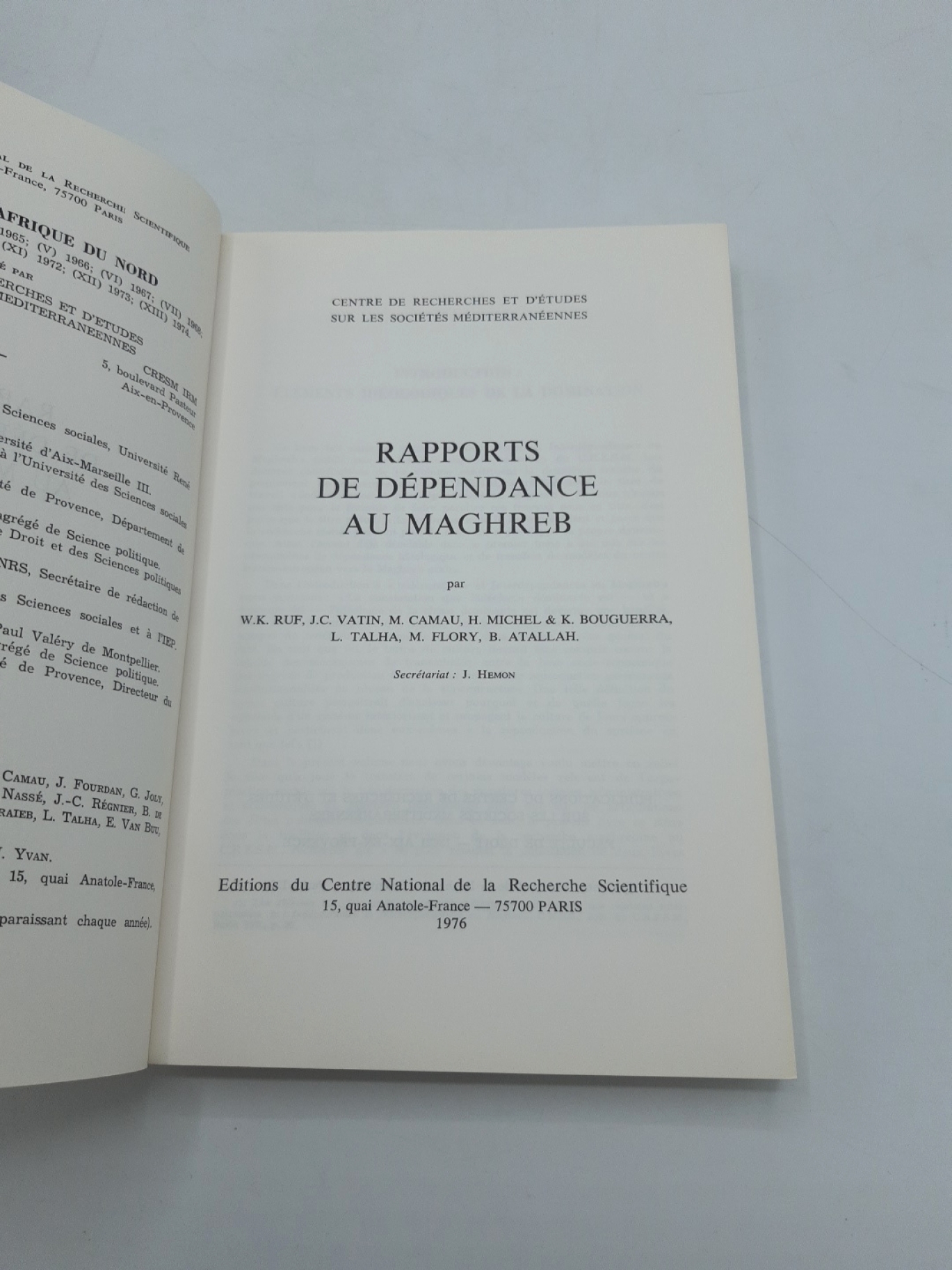 Ruf, Werner K.: Rapports de dependance au Maghreb