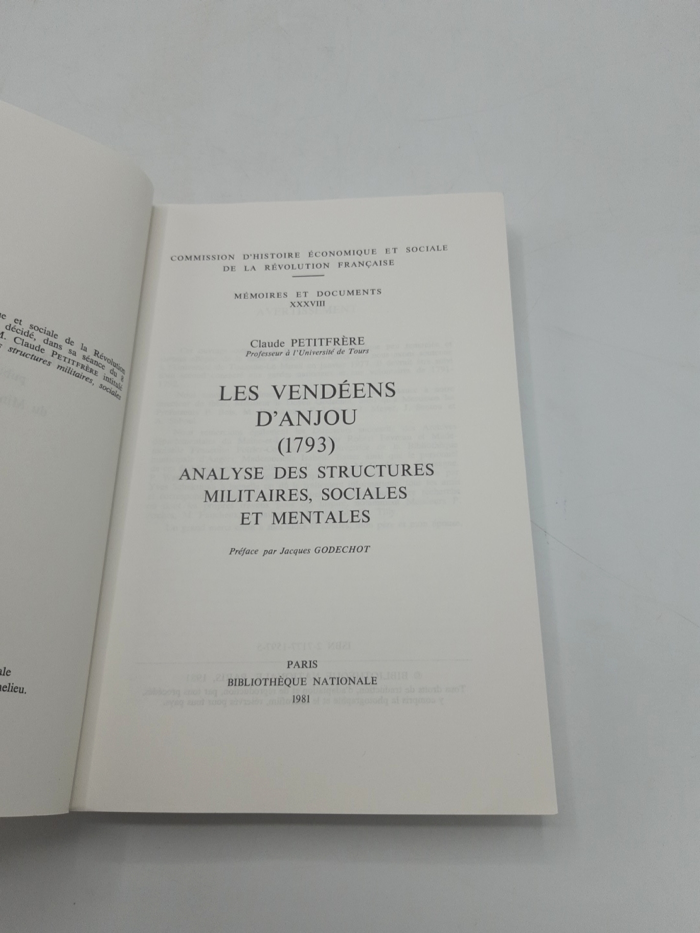 Petitfrere, Claude: Les Vendeens d Anjou 1793 Analyse des structures militaires, sociales et mentales