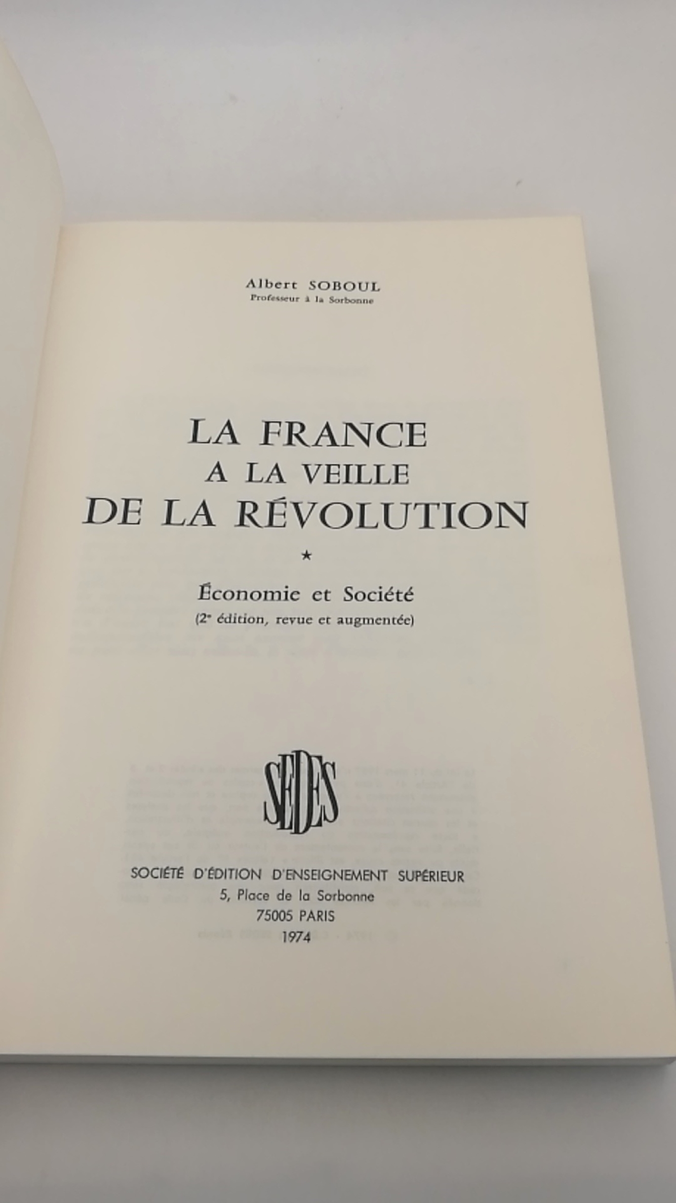 Soboul: La France a la veille de la Révolution économie & société