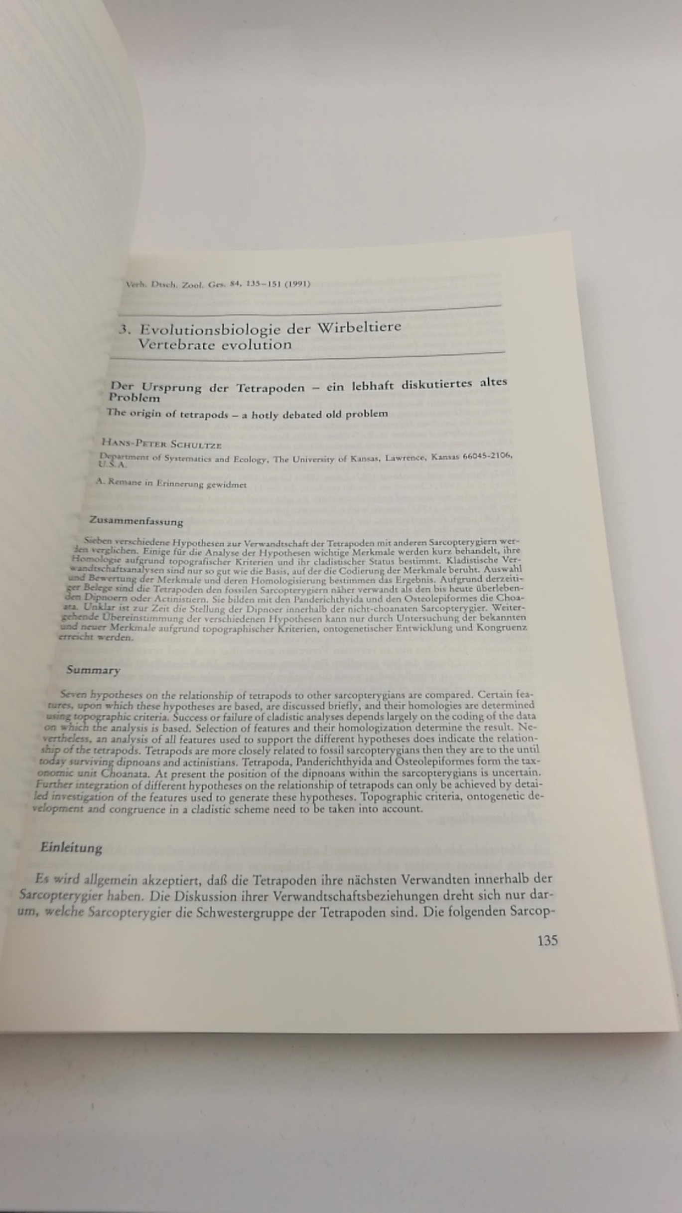 Pfannenstiel, Hans-Dieter (Hrsg.): Verhandlungen der Deutschen Zoologischen Gesellschaft 84. Jahresversammlung 1991 in Tübingen