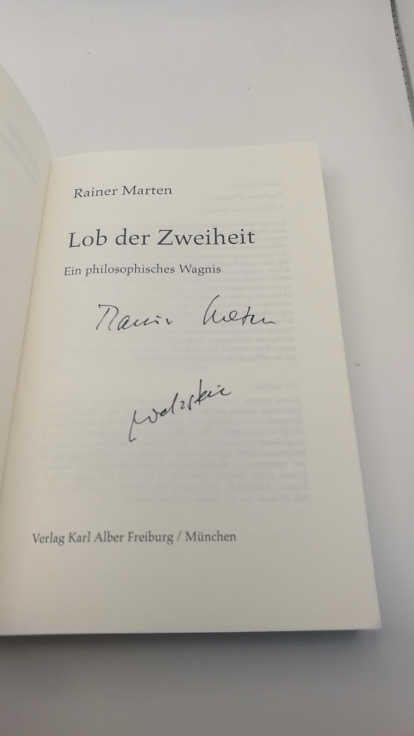 Marten, Rainer: Lob der Zweiheit Ein philosophisches Wagnis