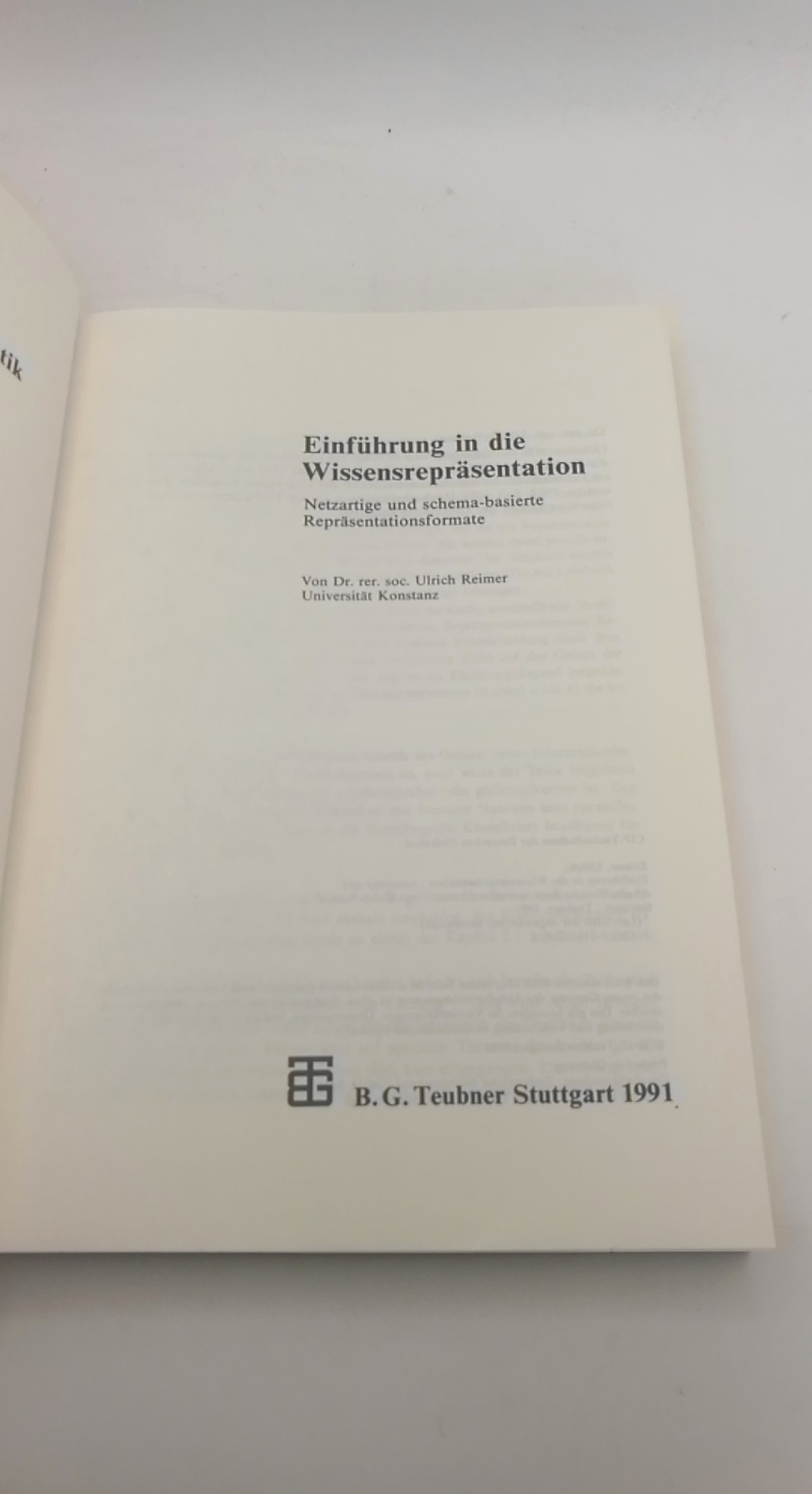 Reimer, Ulrich: Einführung in die Wissensrepräsentation Netzartige und schema-basierte Repräsentationsformate