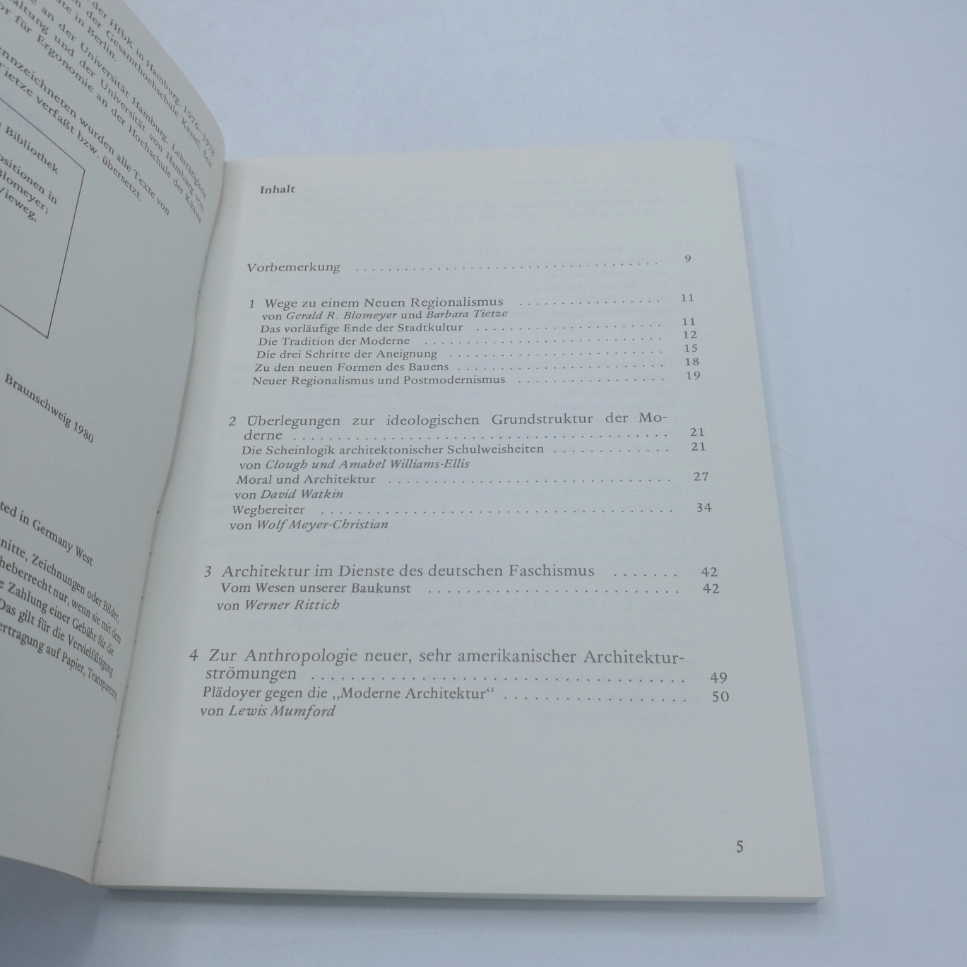 Blomeyer, Gerald R. (Herausgeber): In Opposition zur Moderne Aktuelle Positionen in d. Architektur; e. Textbuch / von G. R. Blomeyer; B. Tietze