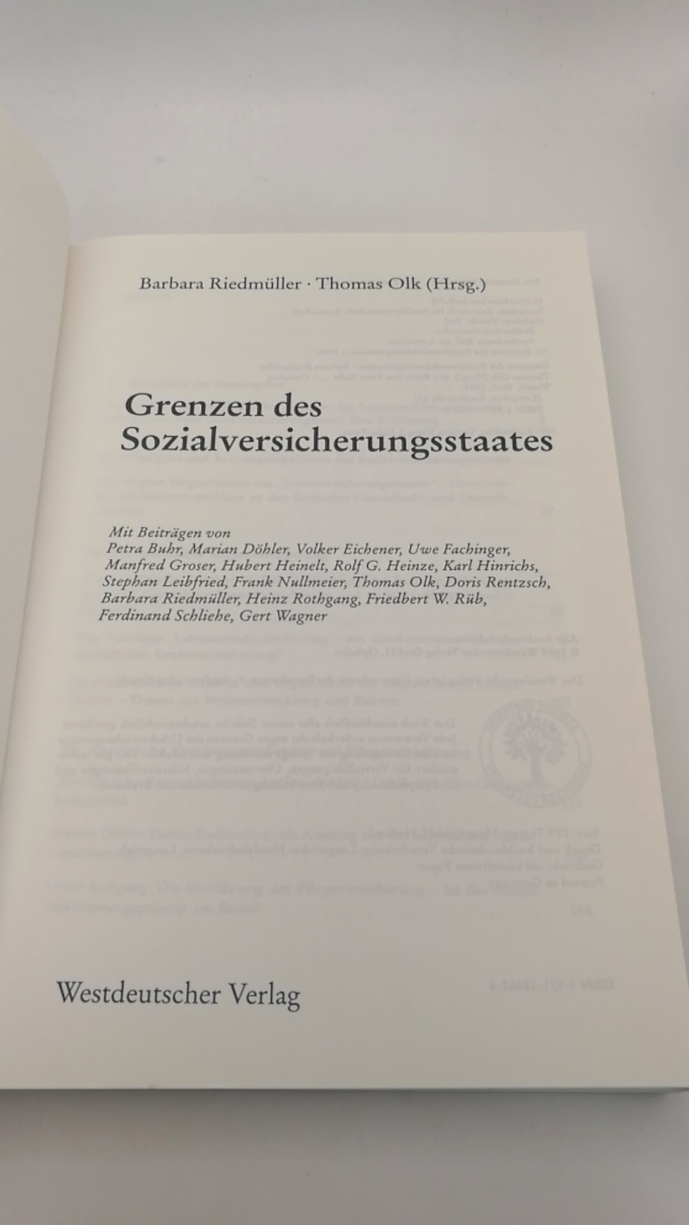 Riedmüller, Barbara [Hrsg.]: Grenzen des Sozialversicherungsstaates 