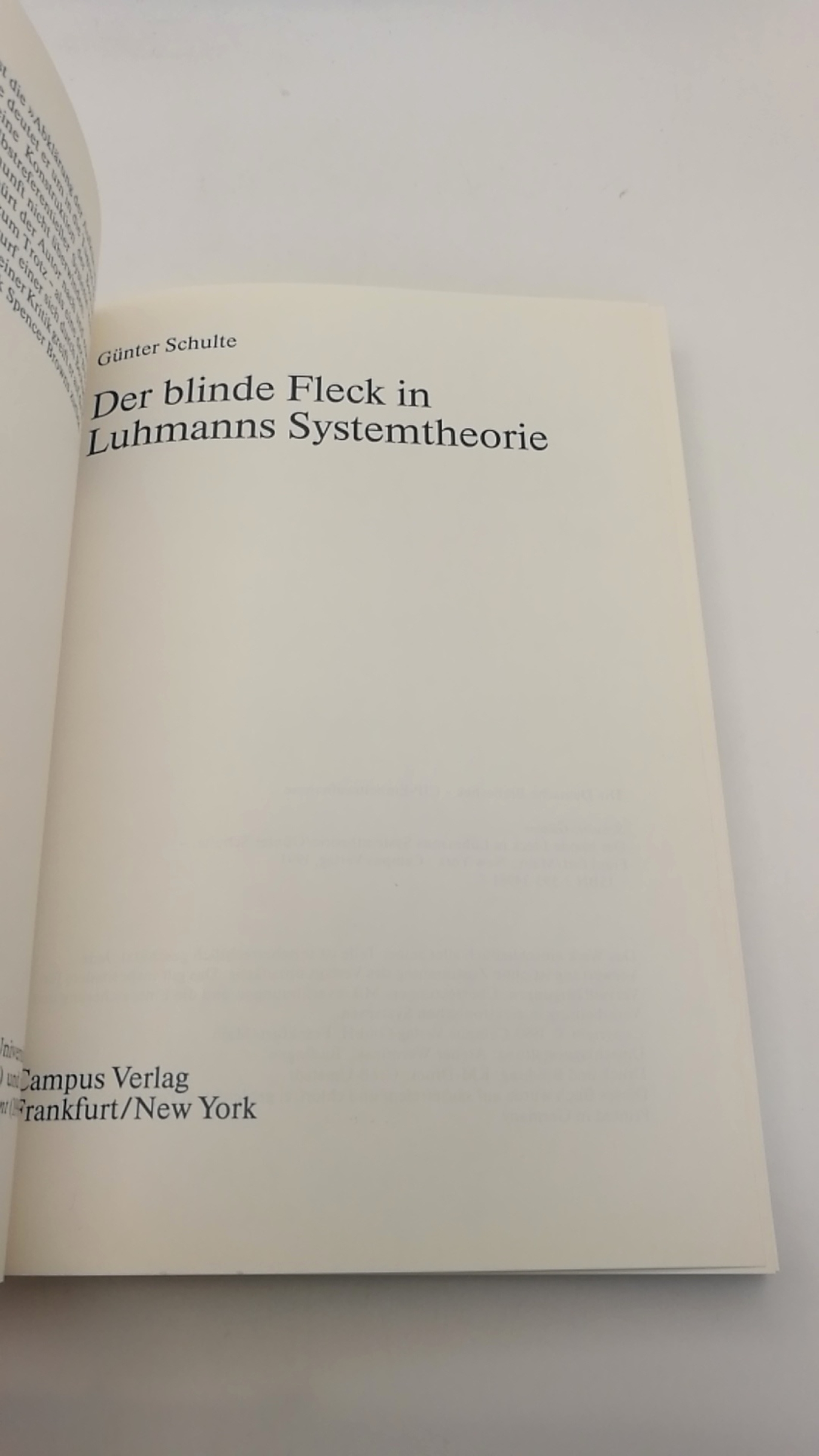 Schulte, Günter: Der blinde Fleck in Luhmanns Systemtheorie 