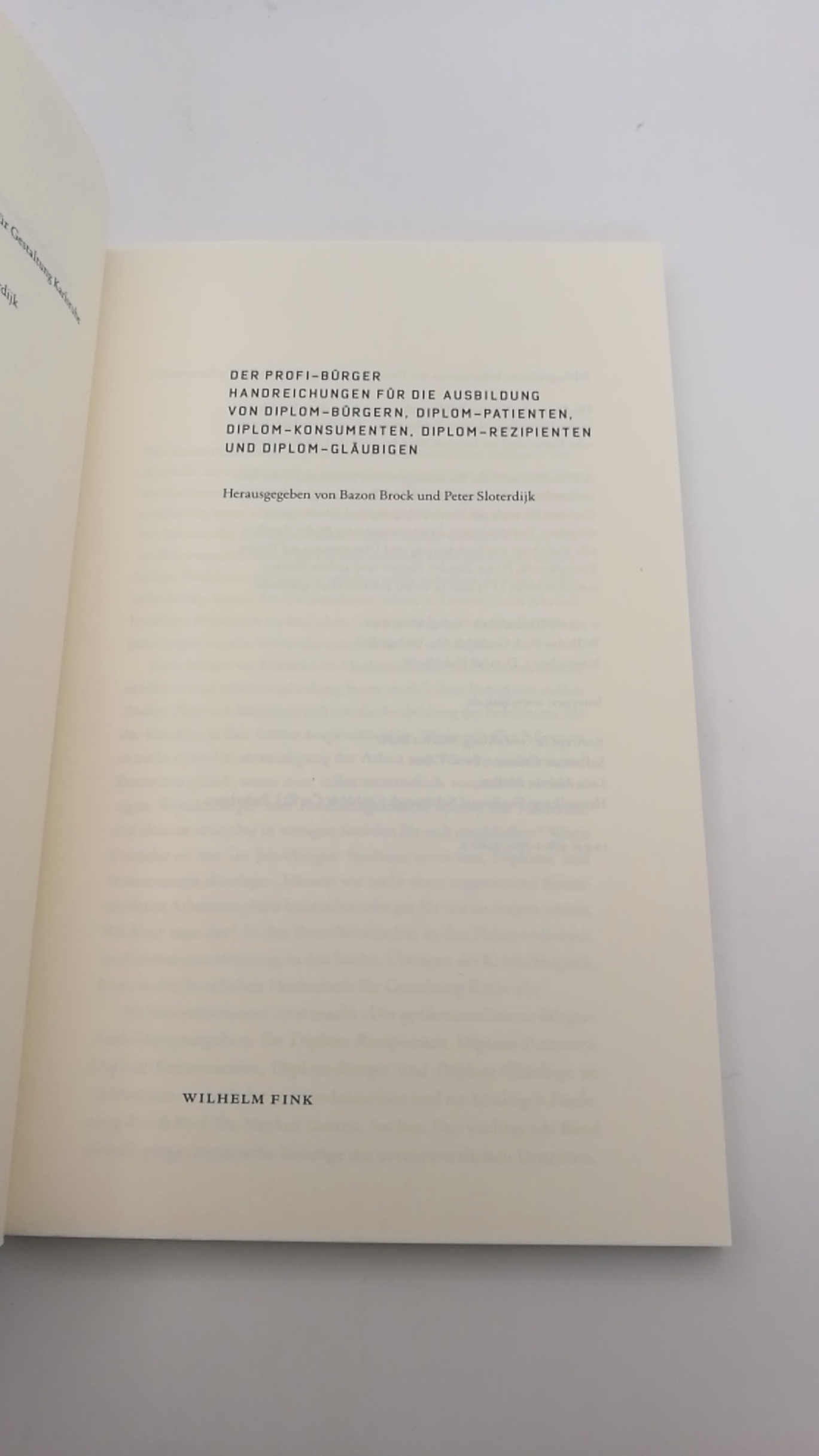Brock / Sloterdijk, Bazon / Peter (Herausgeber): Der Profi-Bürger Handreichungen für die Ausbildung von Diplom-Bürgern, Diplom-Patienten, Diplom-Konsumenten, Diplom-Rezipienten und Diplom-Gläubigen