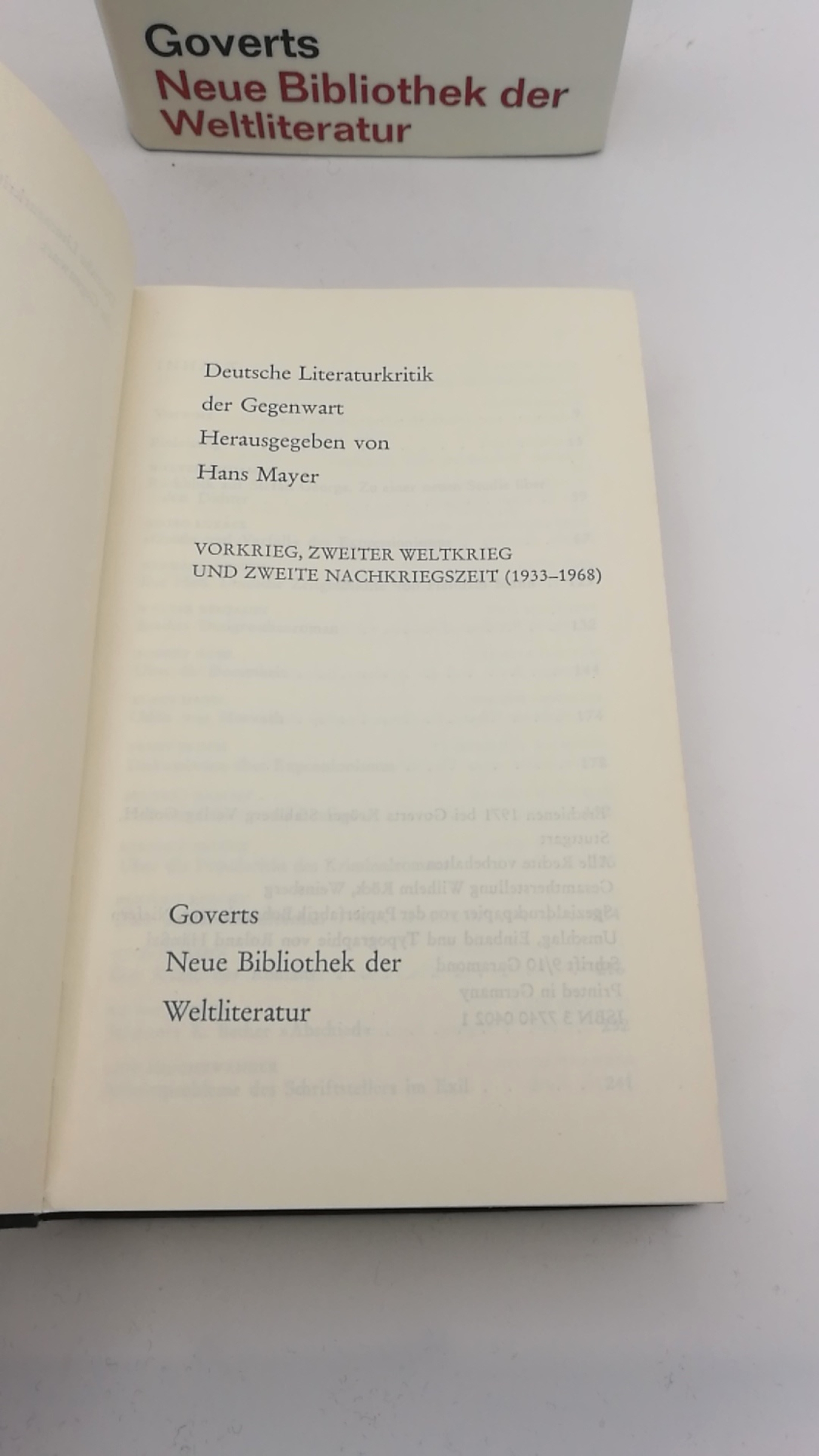 Mayer, Hans (Hrgs.): Deutsche Literaturkritik der Gegenwart. IV, Teil 1 und 2 (=2 Bände) Vorkrieg, Zweiter Weltkrieg und zweite Nachkriegszeit (1933-1986)