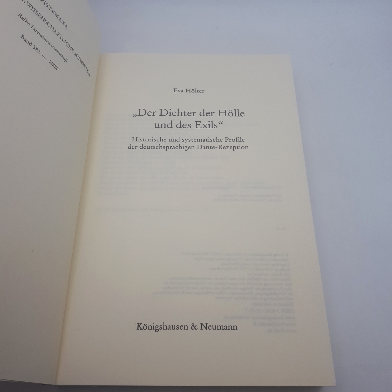 Hölter, Eva: "Der Dichter der Hölle und des Exils" Historische und systematische Profile der deutschsprachigen Dante-Rezeption