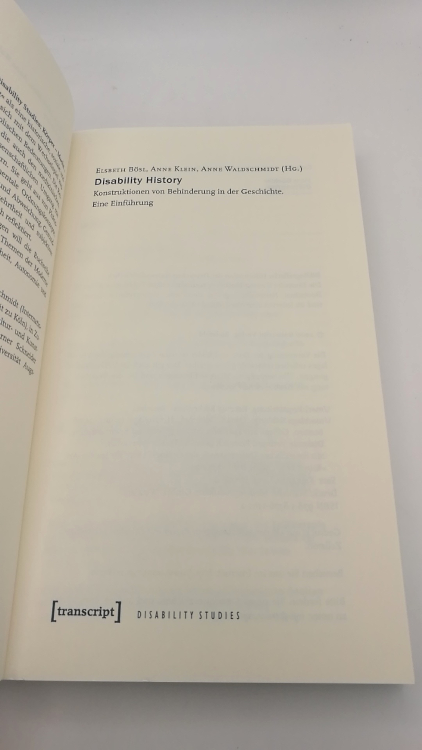 Bösl, Elsbeth (Herausgeber): Disability history Konstruktionen von Behinderung in der Geschichte; eine Einführung