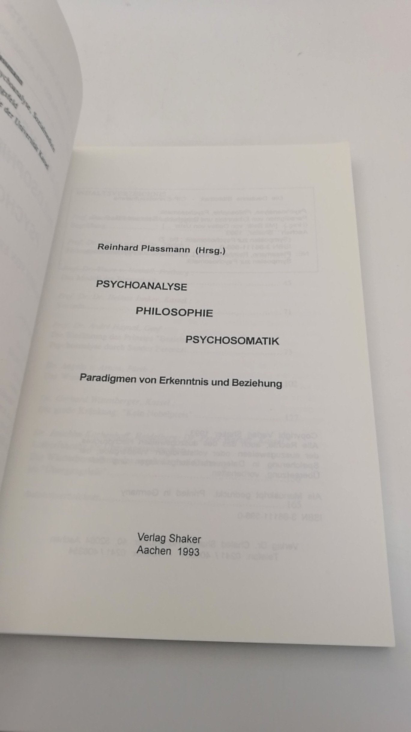 Plassmann, Reinhard (Herausgeber): Psychoanalyse, Philosophie, Psychosomatik Paradigmen von Erkenntnis und Beziehung