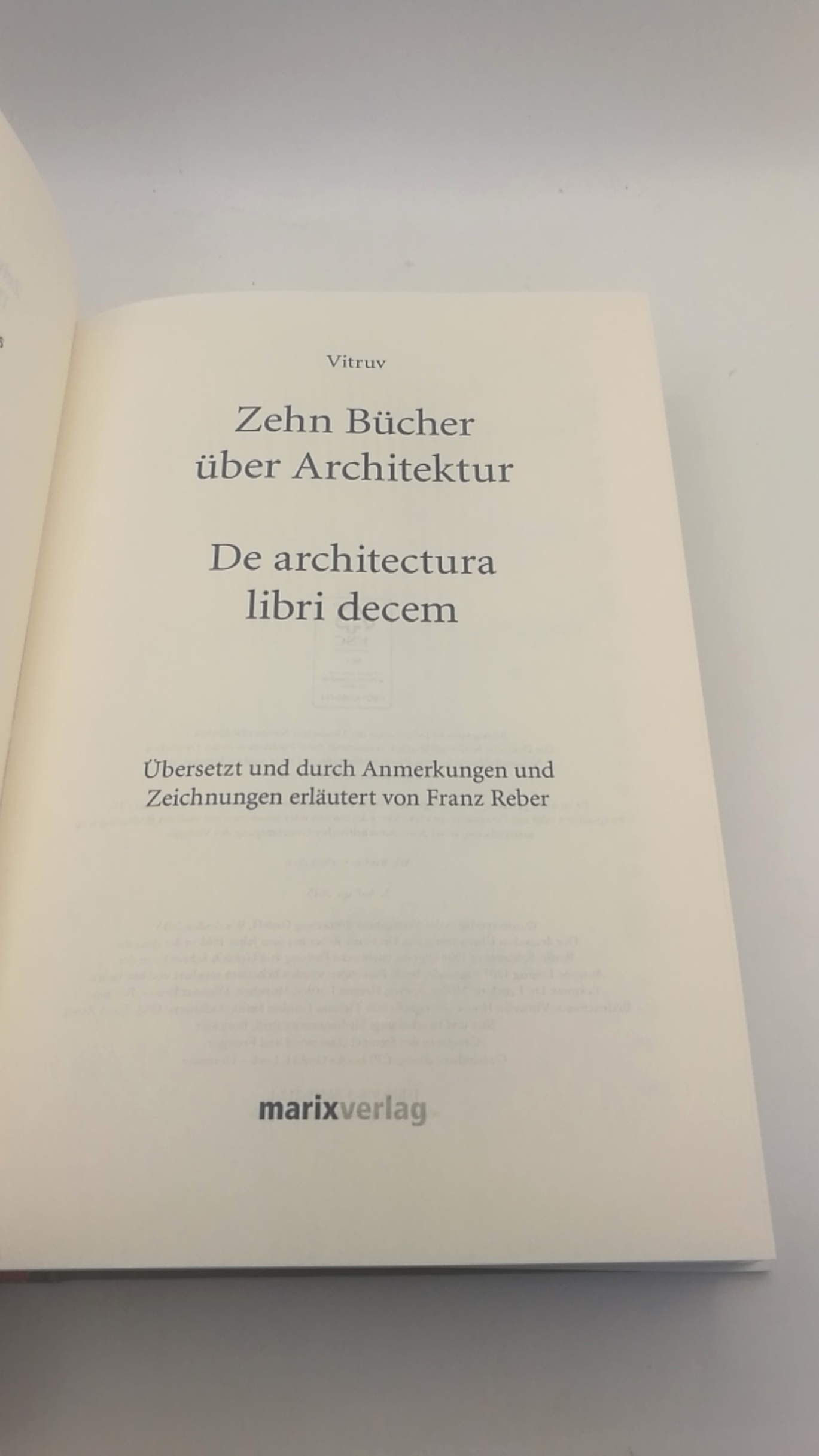 Reber, Franz von (Herausgeber): Vitruv. Zehn Bücher über Architektur = De architectura libri decem 