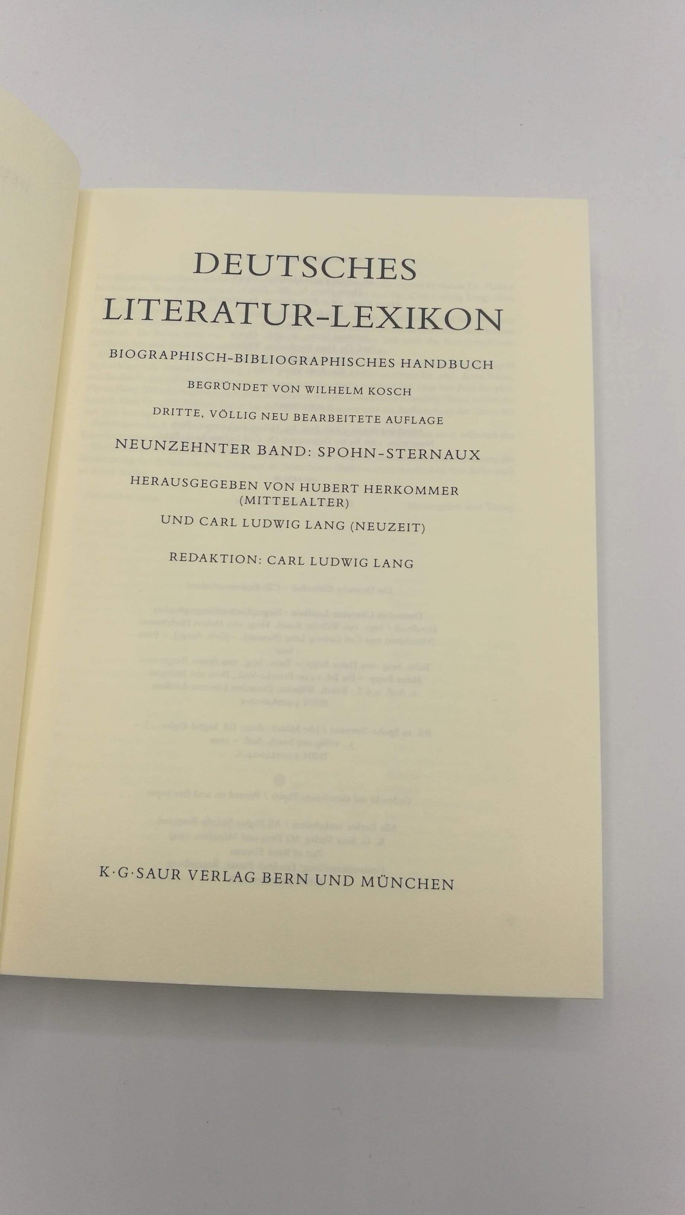 Bigler-Marschall, Ingrid (Mitwirkender): Deutsches Literatur-Lexikon Bd. 19., Spohn - Sternaux / [die Mitarb. dieses Bd. Ingrid Bigler-Marschall ...