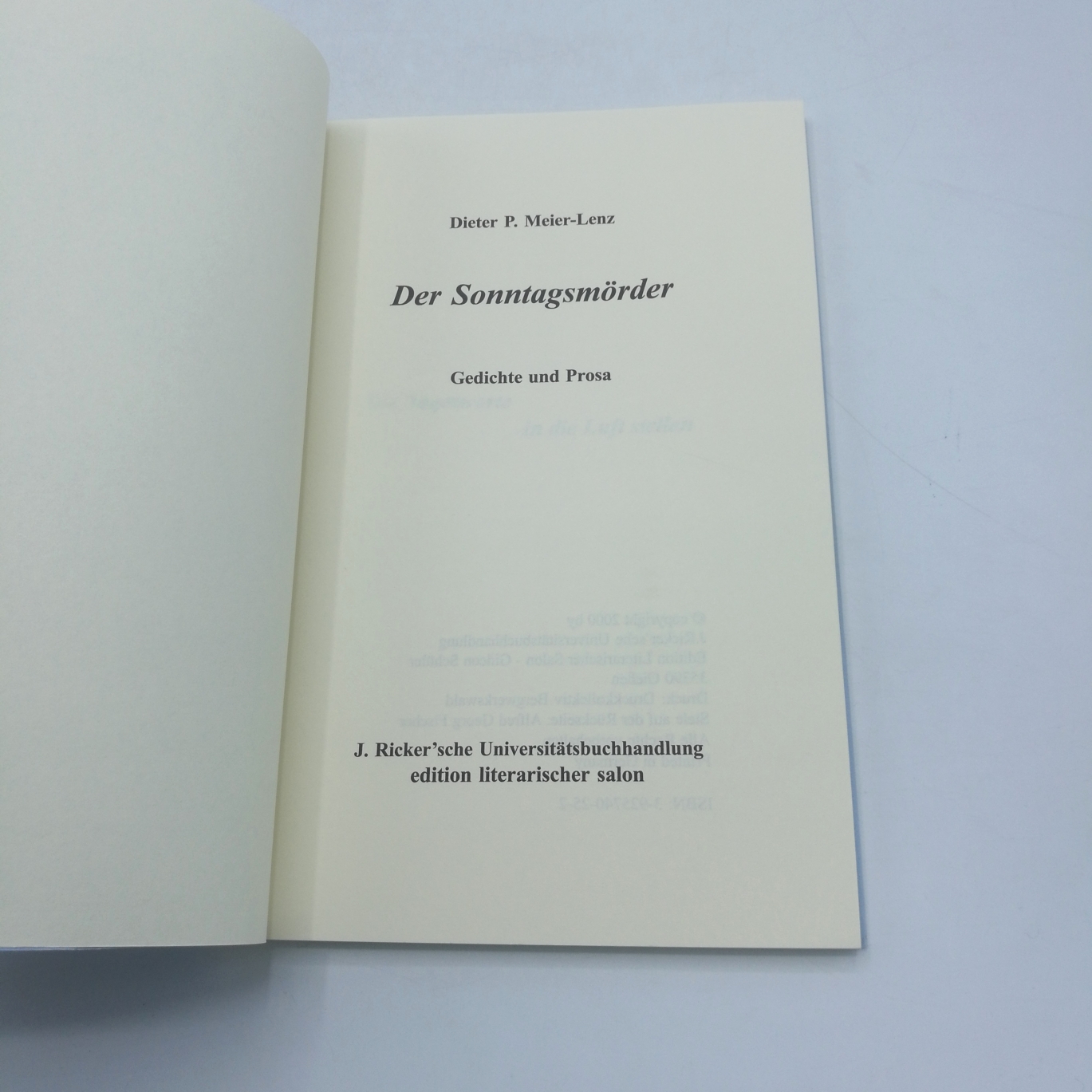 Meier-Lenz, Dieter P.: Der Sonntagsmörder Gedichte und Prosa