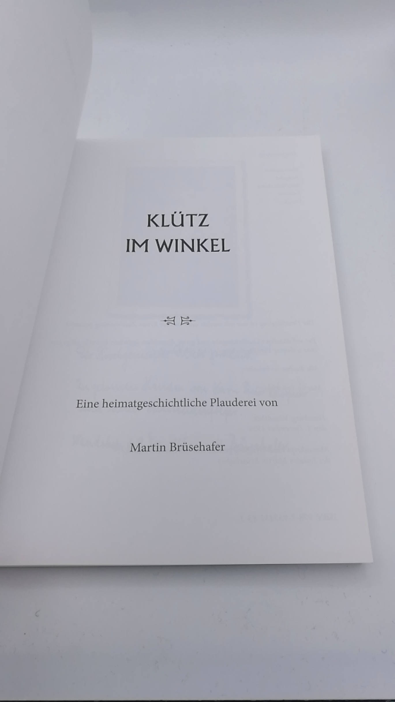 Brüsehafer, Martin: Klütz im Winkel Eine heimatgeschichtliche Plauderei