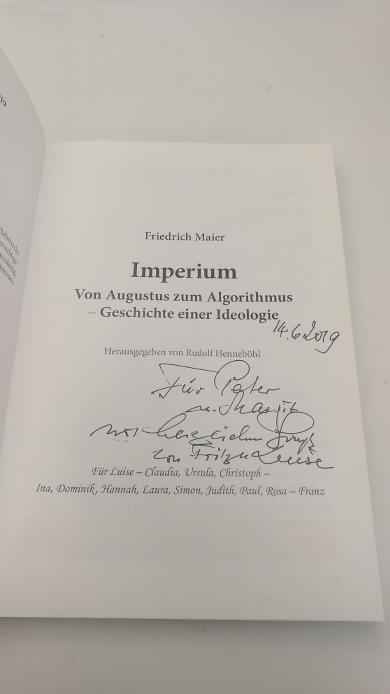 Maier, Friedrich (Verfasser): Imperium Von Augustus zum Algorithmus - Geschichte einer Ideologie / Friedrich Maier; herausgegeben von Rudolf Henneböhl