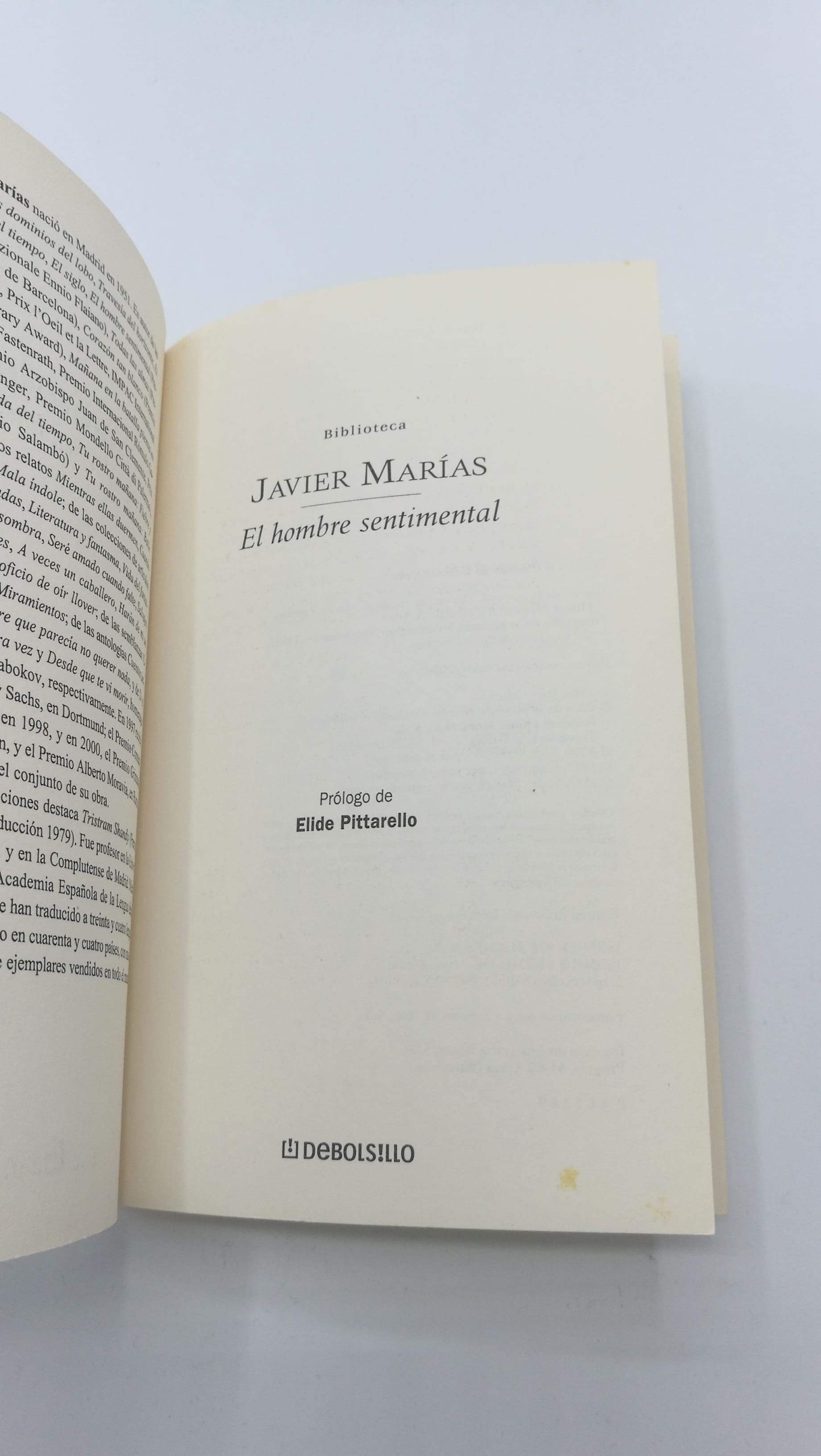 Marías, Javier: El hombre sentimental Próloge de elide pittarello (Contemporánea)