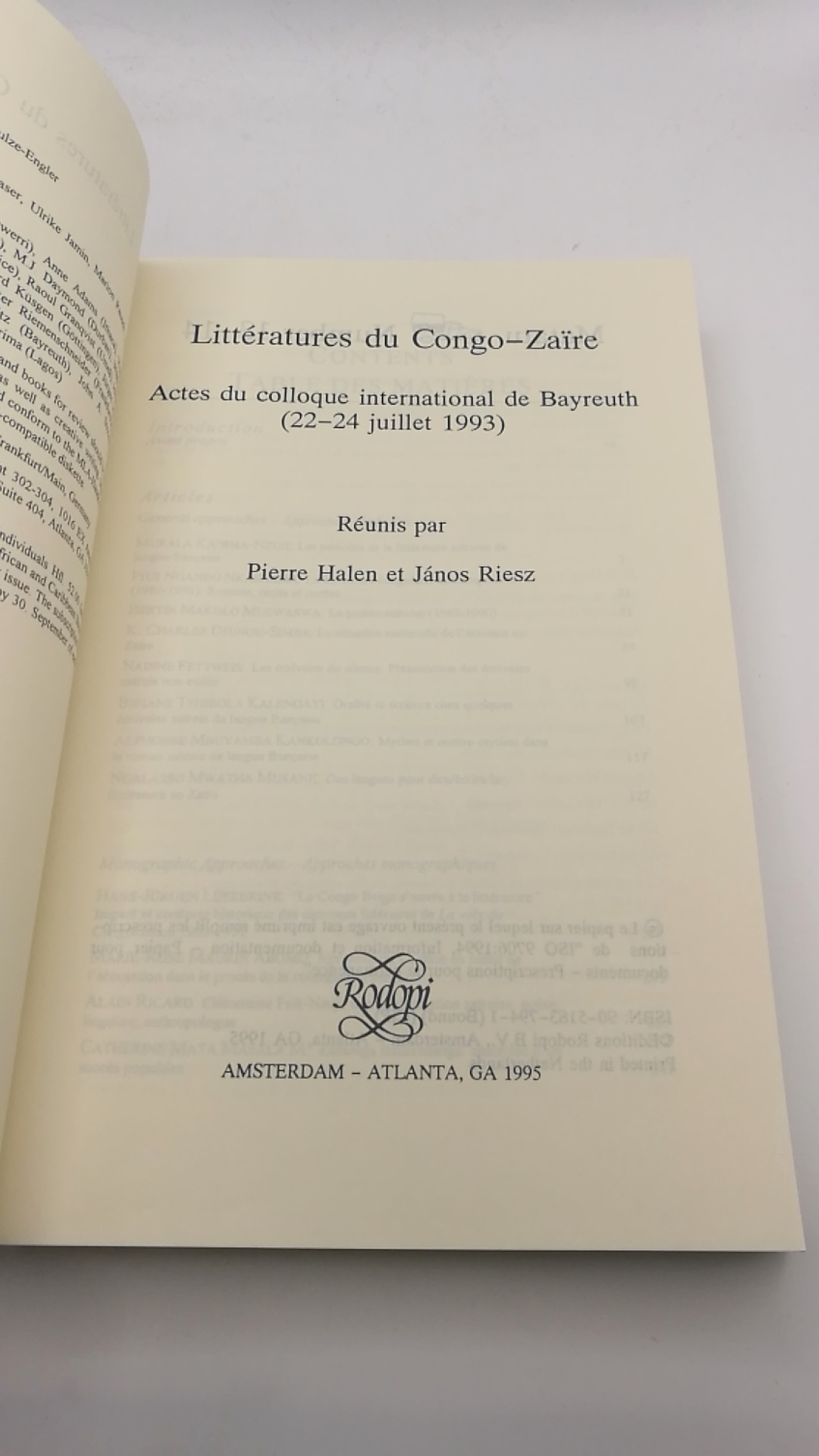 Halen, Pierre: Litteratures Du Congo-Zaire Actes Du Colloque International De Bayreuth (22-24 Juillet 1993)