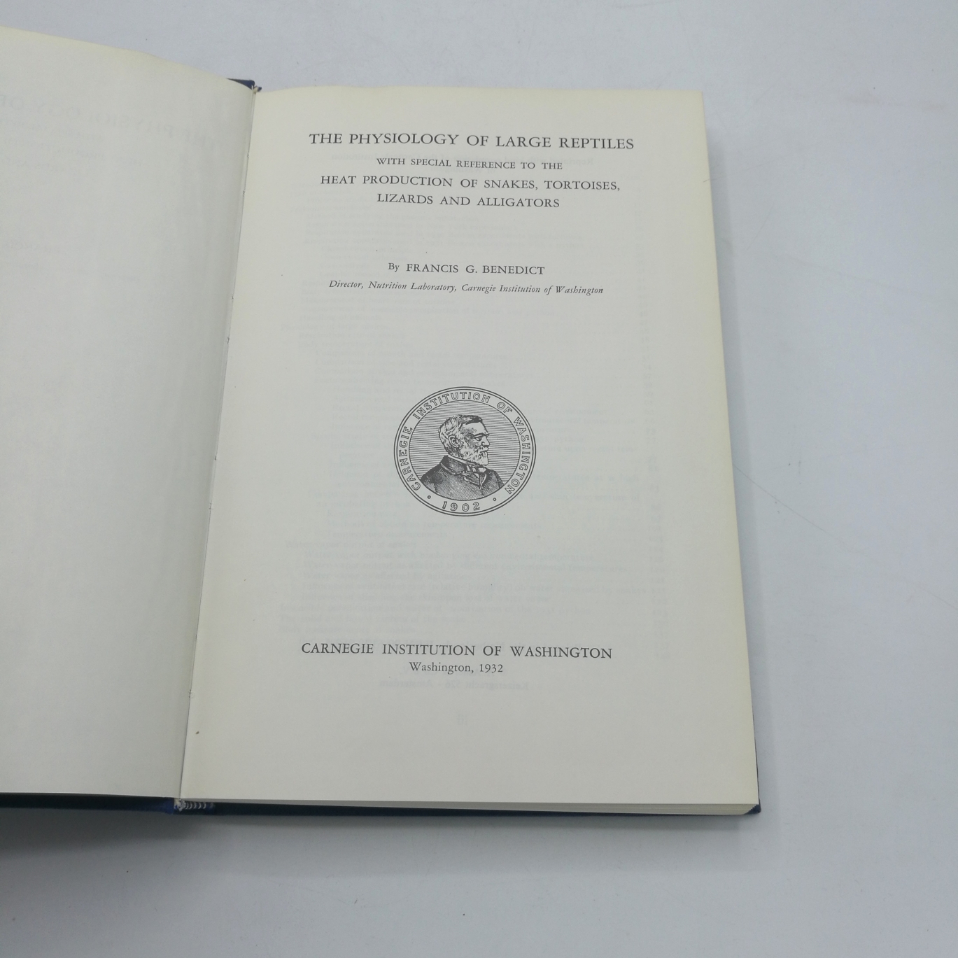 Benedict, Francis G., : The Physiology of Large Reptiles With special reference to the heat of snakes, tortoises, lizards and alligators