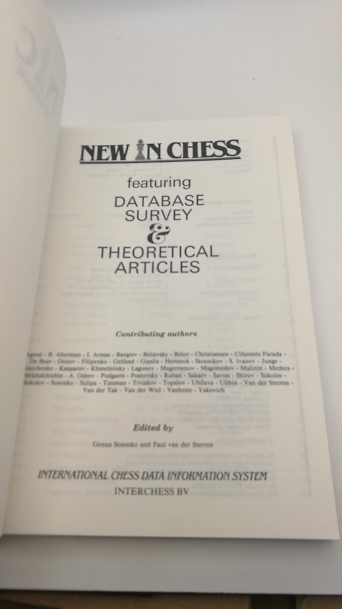 Sosonko / van der Sterren (Ed.), Genna / Paul: New in Chess. Yearbook 21. 1991. featuring Database Survey & Theoretical Articles