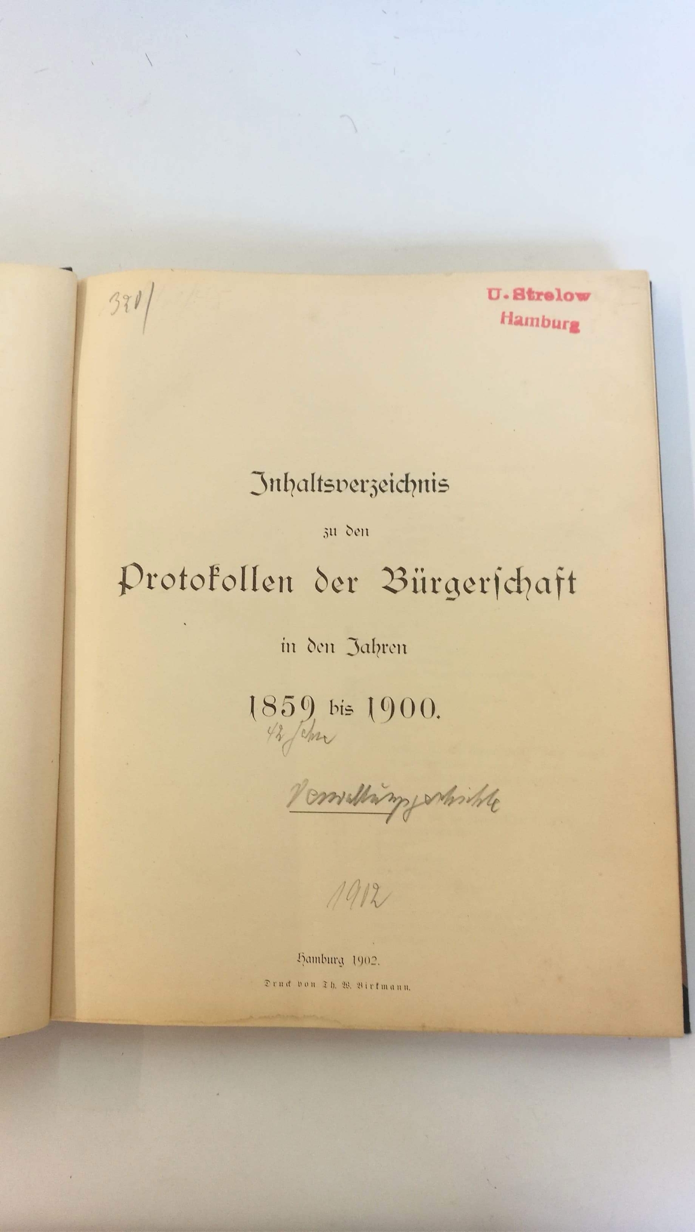 ohne Autor: Inhaltsverzeichnis zu den Protokollen der Bürgeschaft in den Jahren 1859 bis 1900