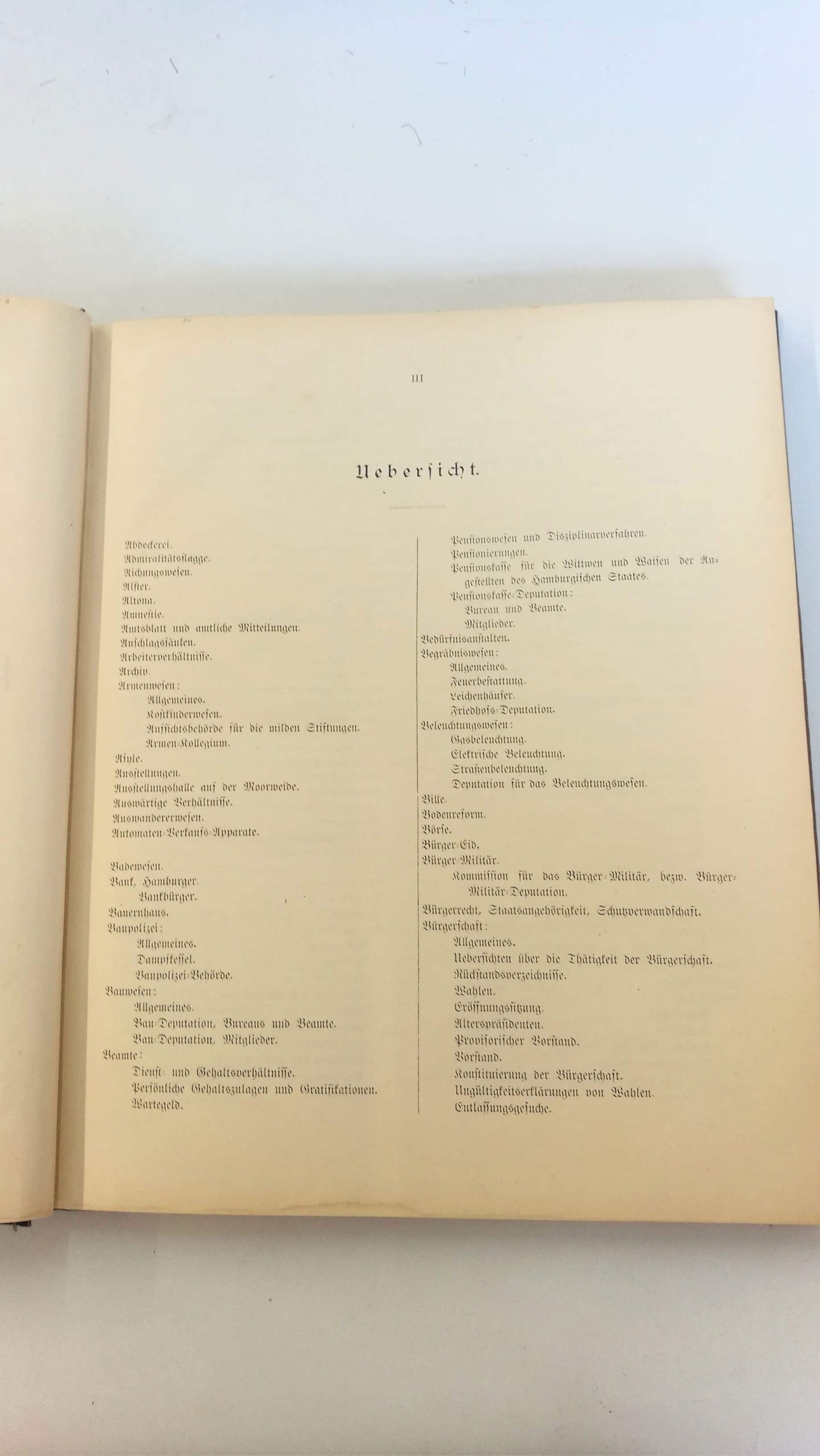 ohne Autor: Inhaltsverzeichnis zu den Protokollen der Bürgeschaft in den Jahren 1859 bis 1900