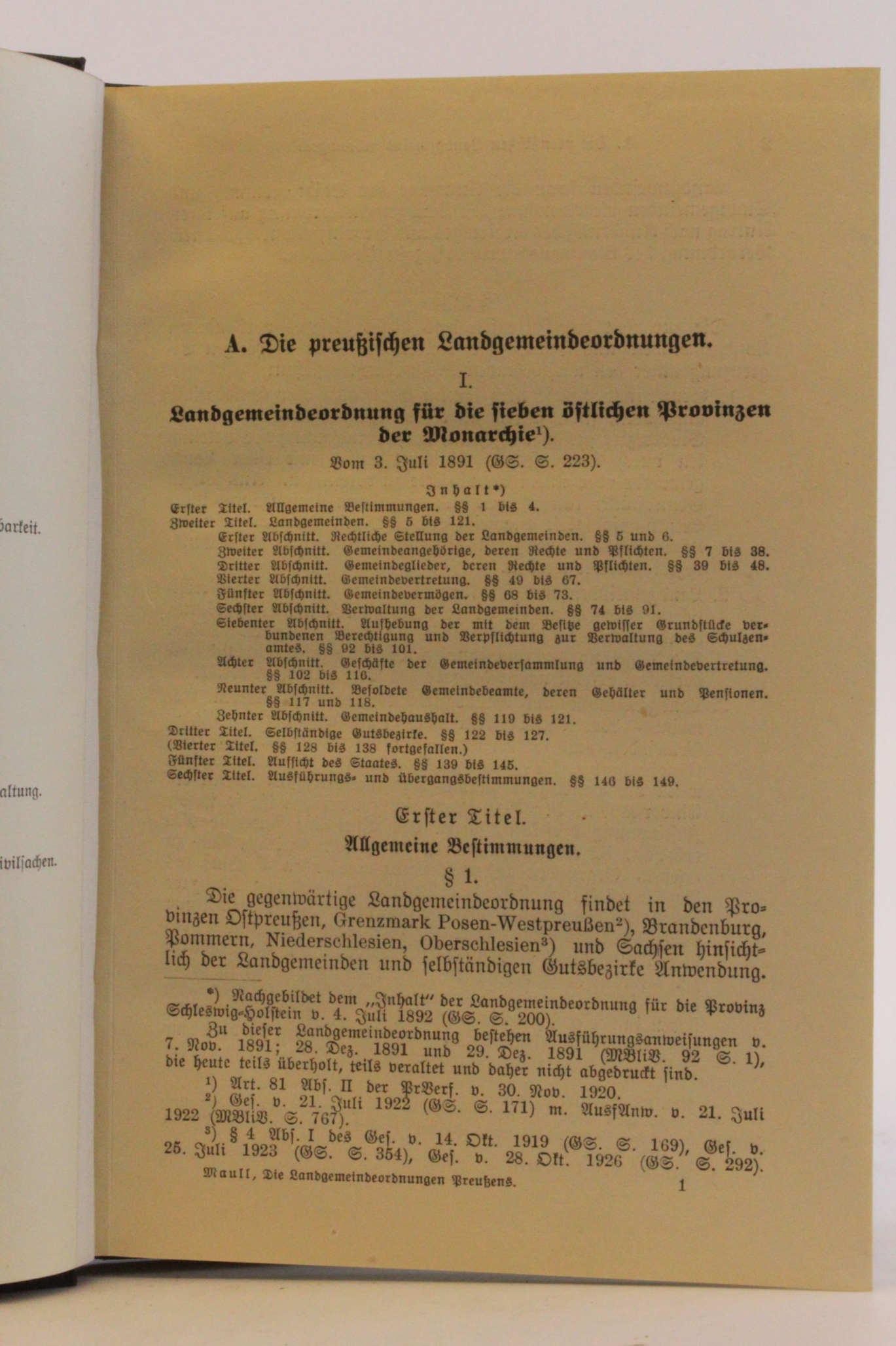 Dr. Heinz Maull: Die Landgemeindeordnungen Preußens nach dem Stande der Gesetzgebung vom 1.März 1927 Beigebunden: Nachtrag für die Zeit bis zum 1. Mai 1928