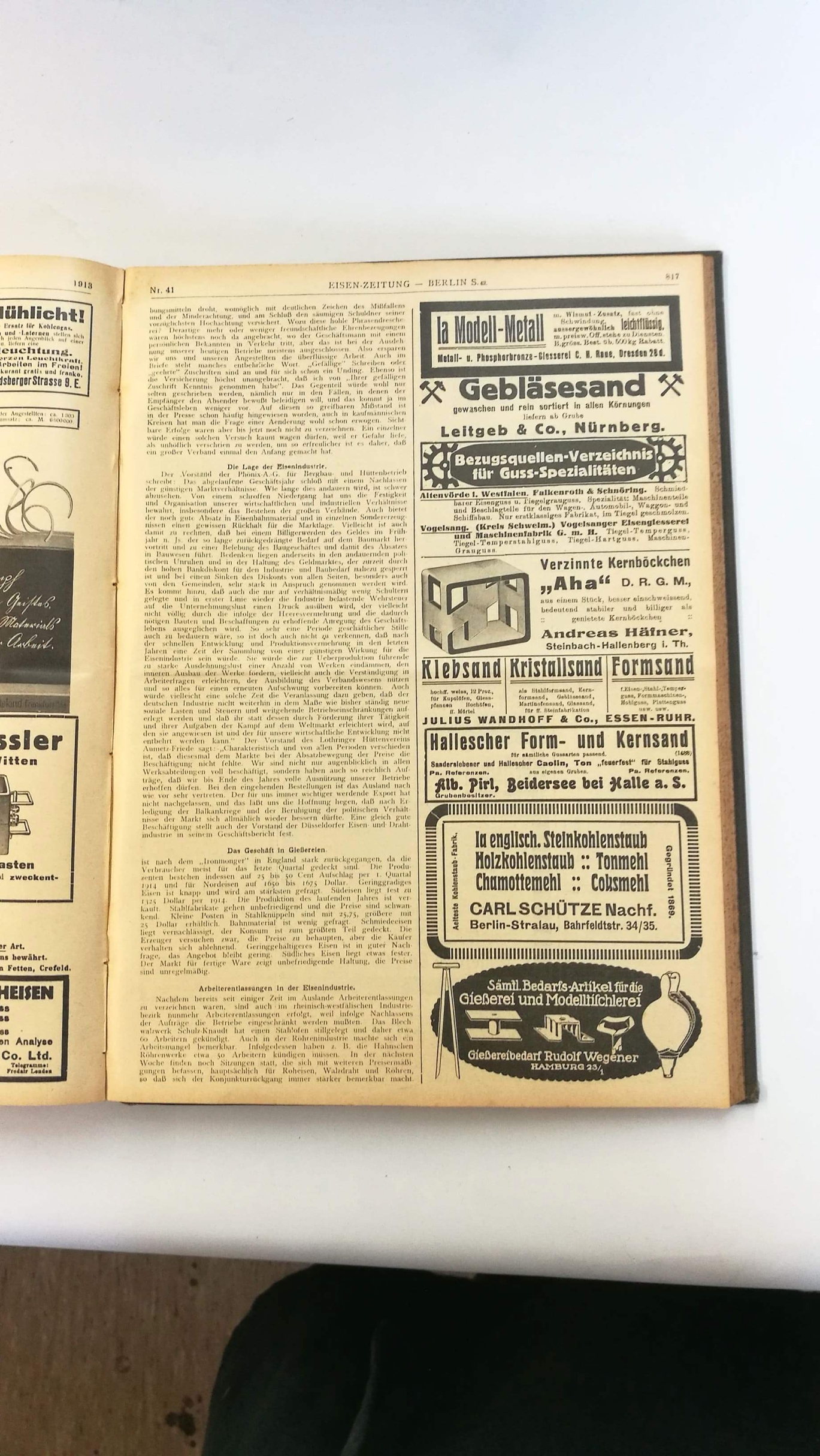 Eisen-Zeitung: Zeitschrift für die gesamte Gießereipraxis Fach- und Handelsblatt für Eisen-, Stahl- und Maschinenindustrie, Erz-, Roheisen- und Metallhandel. XXXIV. Jahrgang 1913 Nr. 1-52