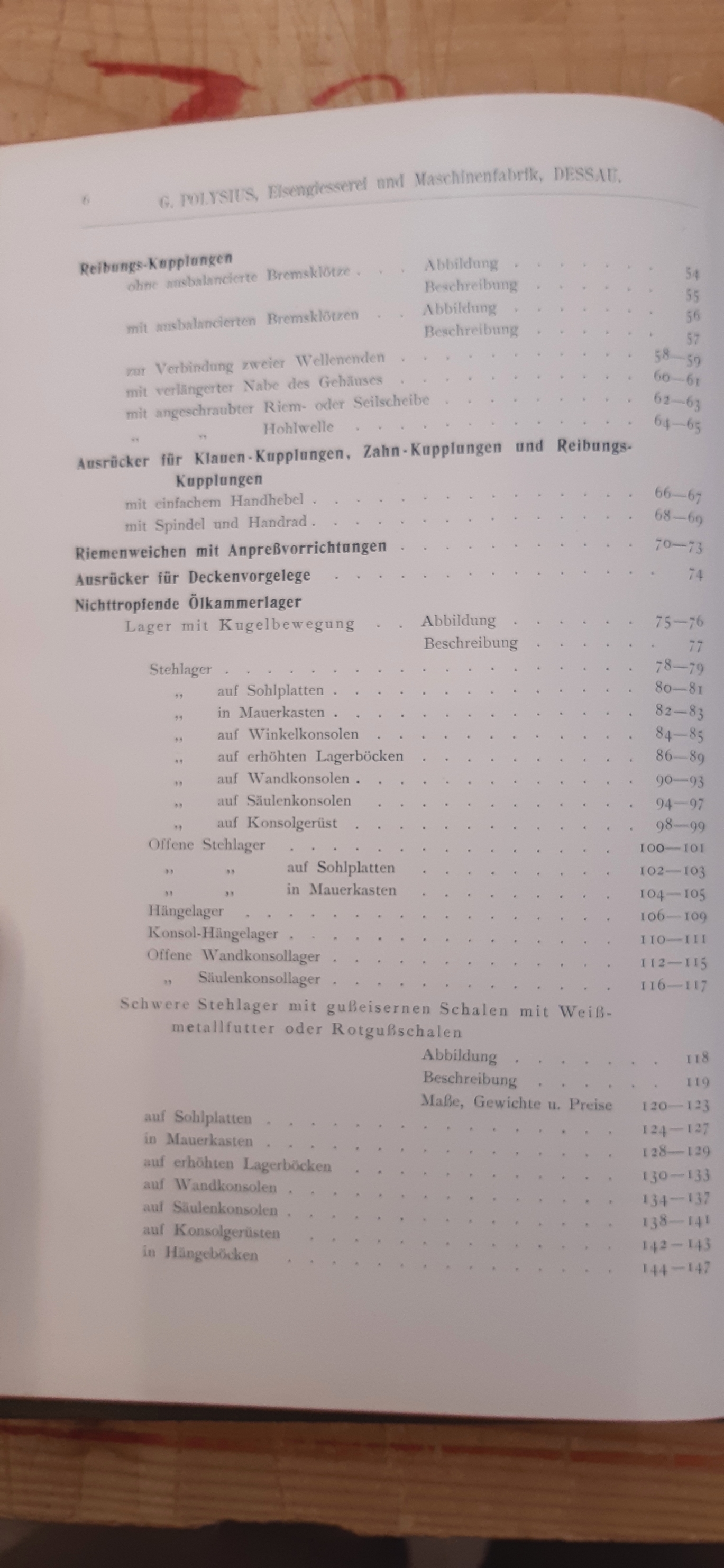 Polysius, G., : Vollständige Transmissionen. Eisengiesserei und Maschinenfabrik Dessau. Preisliste Nr. 165. Wellen aus Eisen und Stahl. Ölkammerlager mit Kugelbewegung. Ölkammerlager mit Rot- und Weißgußschalen. Ölkammer-Kammlager, Klemmkegel-, Scheiben-,