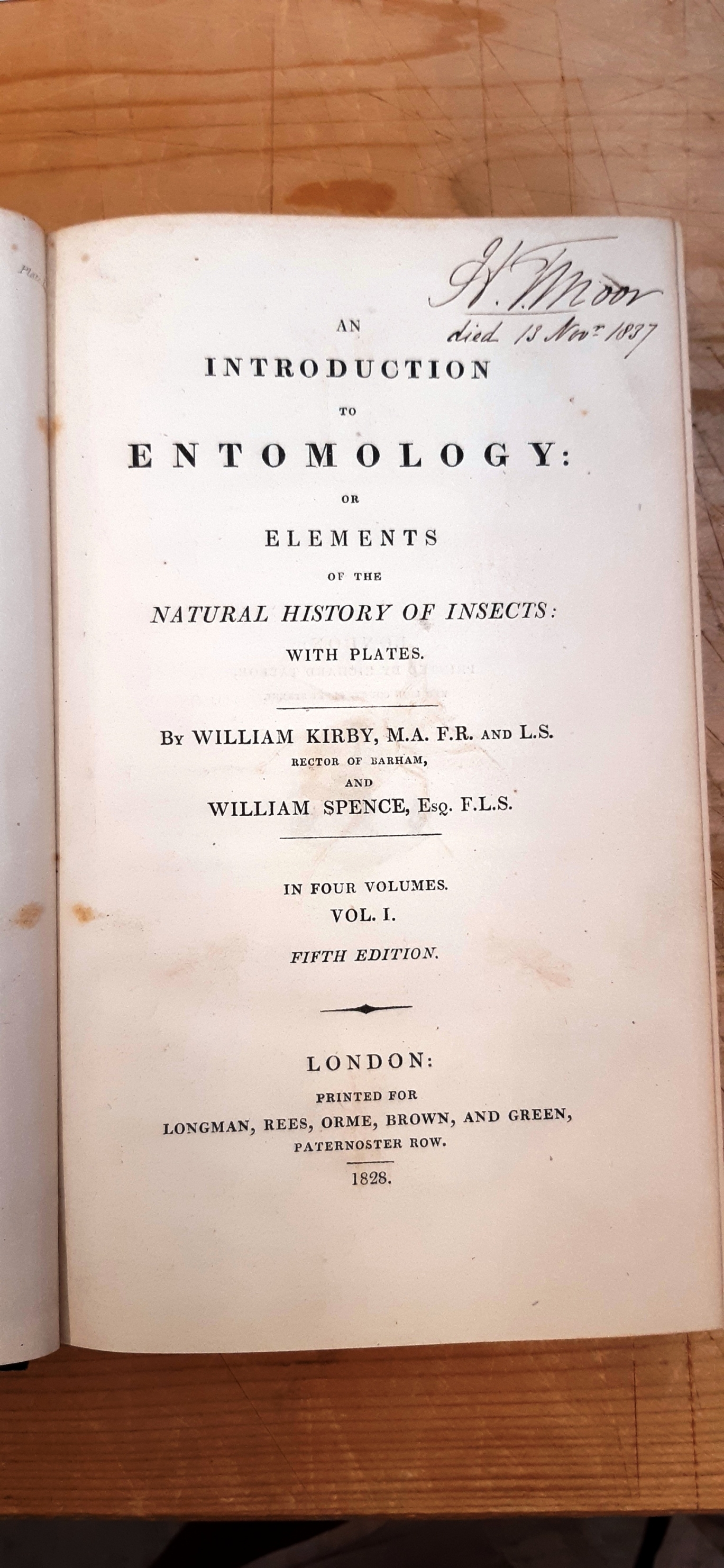 William Kirby, William Spence: An introduction to Entomology: or elements of the natural history of insects with plates. In four volumes