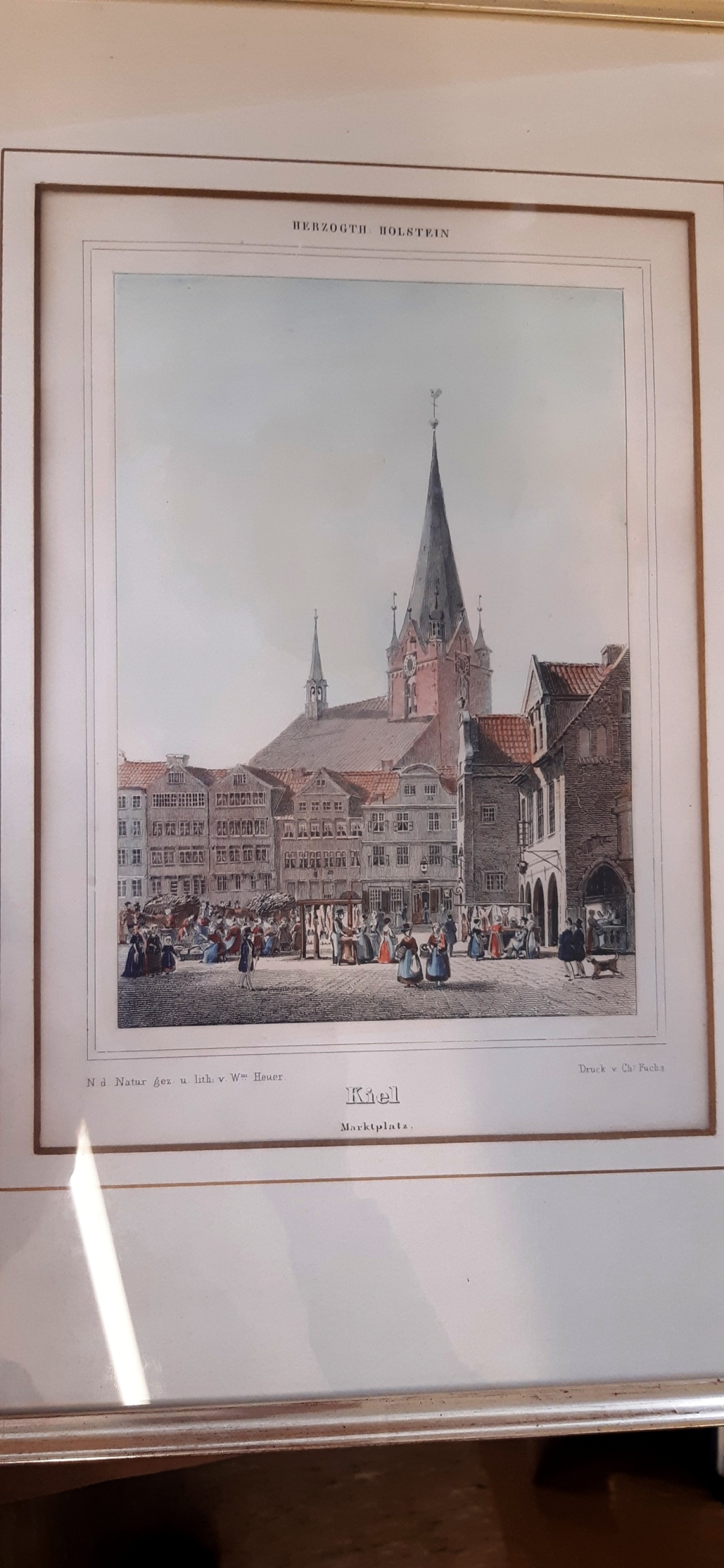 Wilhelm Heuer: Marktplatz in Kiel, nach der Natur gezeichnet und lithographiert von Wilhelm Heuer. Aus der Folge: Malerische Ansichten von Schleswig, Holstein und Lauenburg