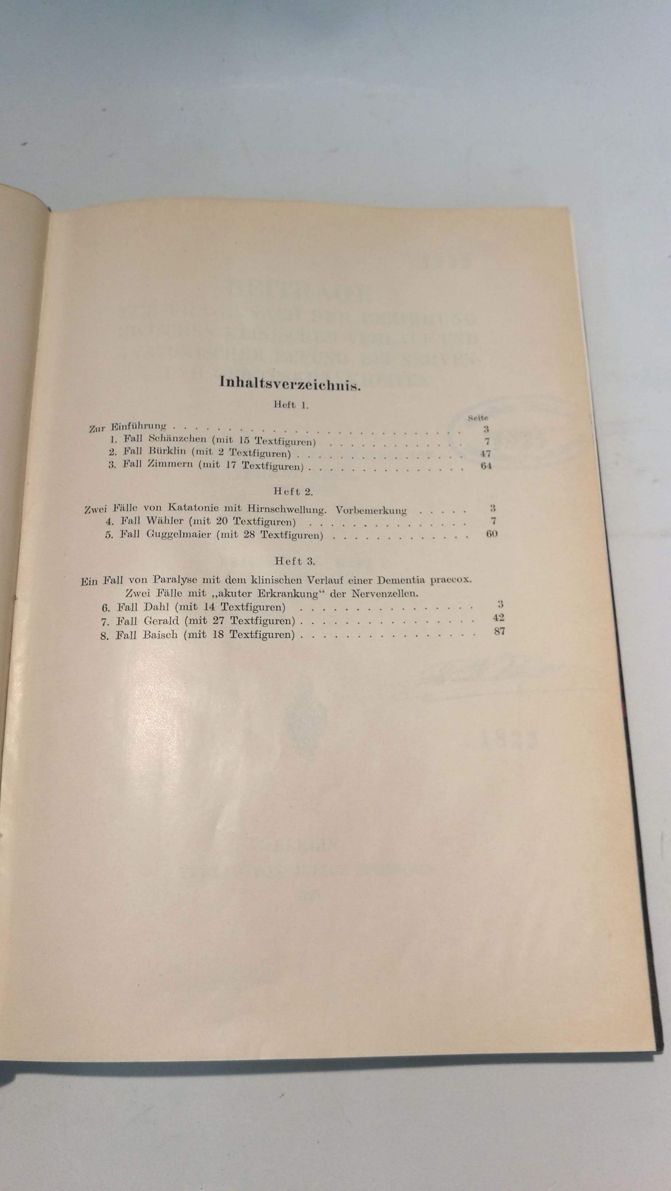 Nissl, Franz: Beiträge zur Frage nach der Beziehung zwischen klinischem Verlauf und anatomischem Befund bei Nerven- und Geisteskrankheiten. 1.Bd., 1.-3.Heft. 