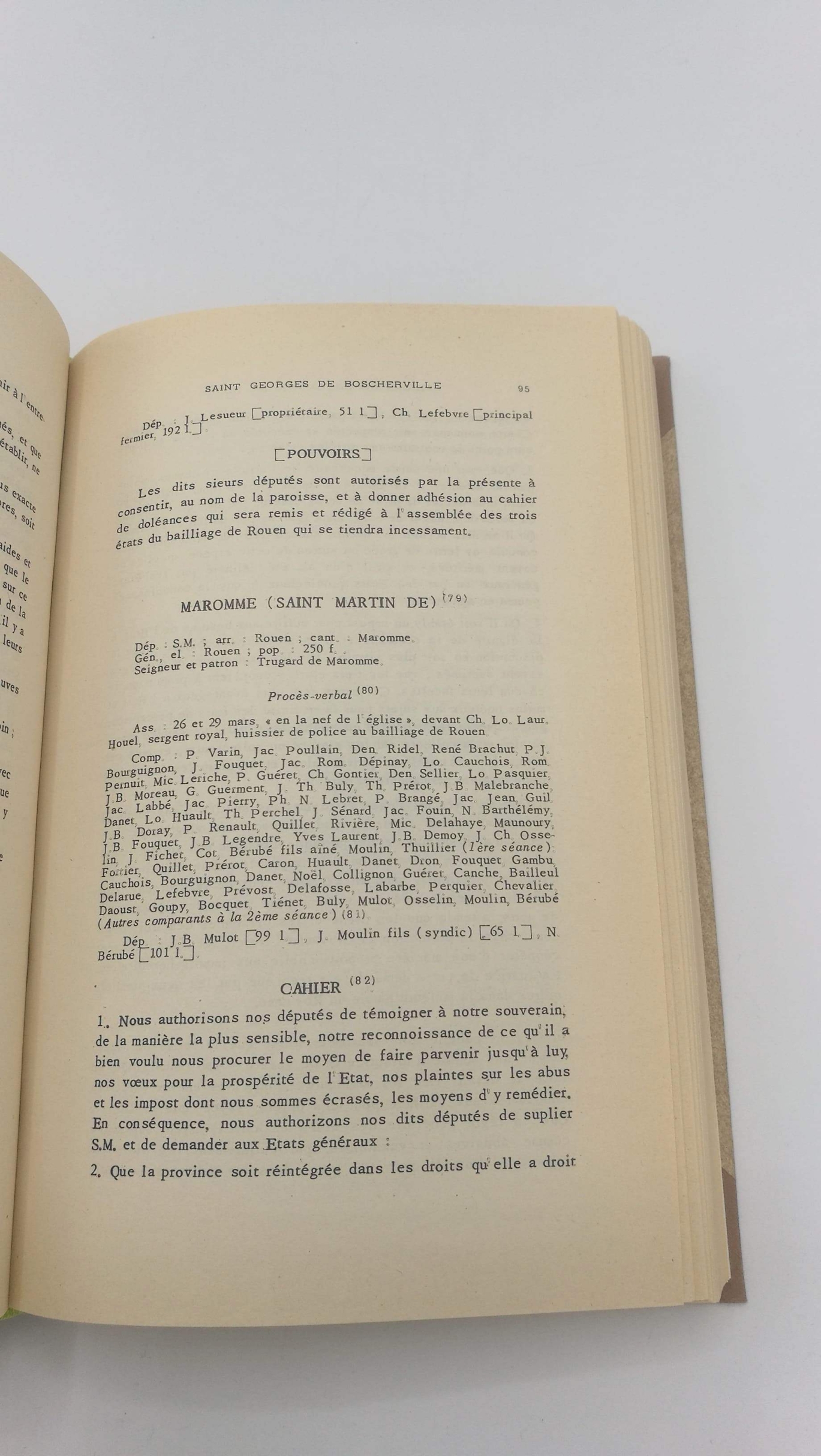 Bouloiseau, Marc: Cahiers de doleances du tiers etat du bailliage de rouen pour les Etats generaux de 1789 Tome I. La ville. Tome II: Le bailliage principal