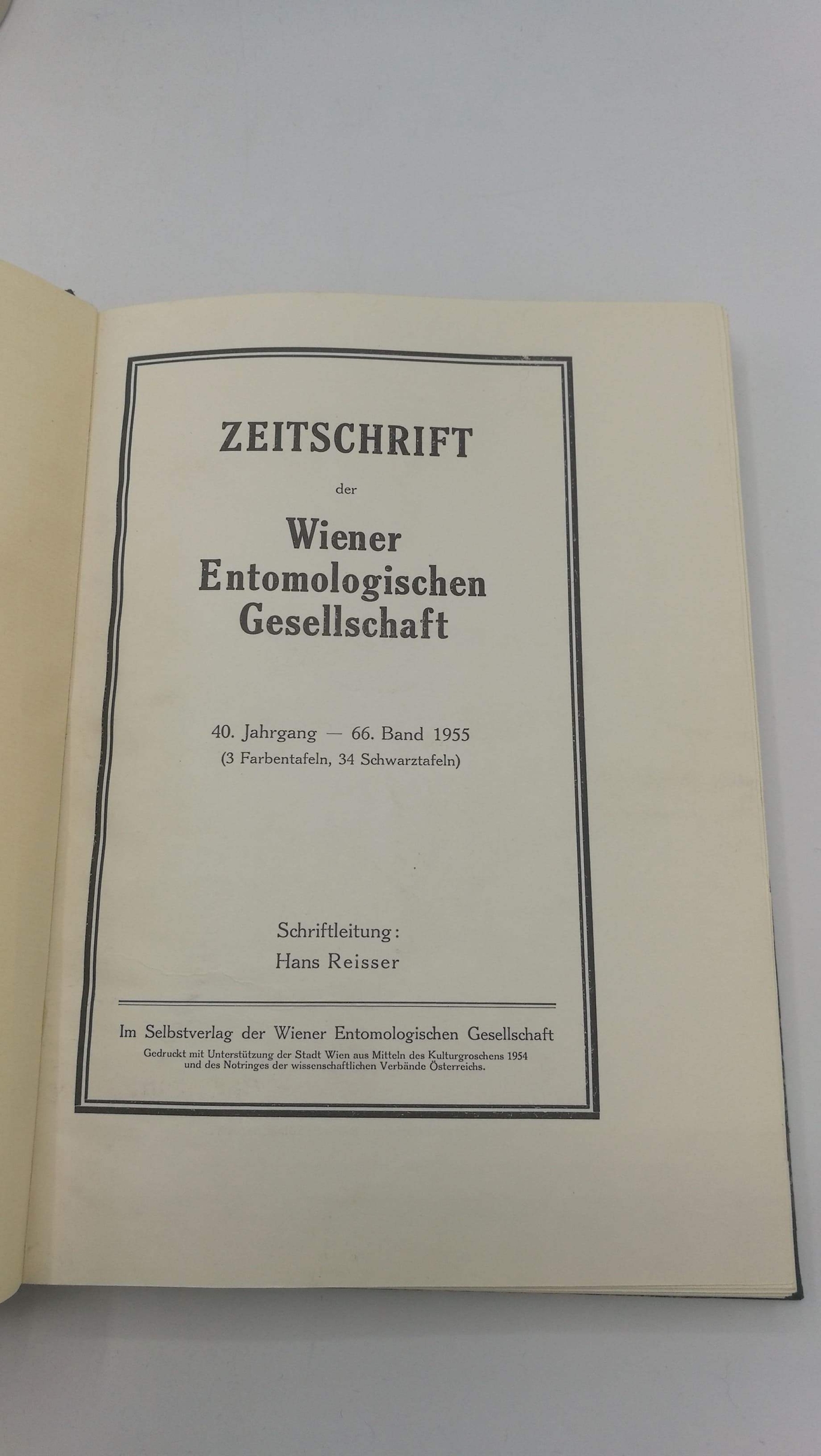 Reisser (Hrsg.), Hans: Zeitschrift der Wiener Entomologischen Gesellschaft, 40. Jahrgang. 66. Band 1955. Nr 1-12 in einem Band gebunden. 