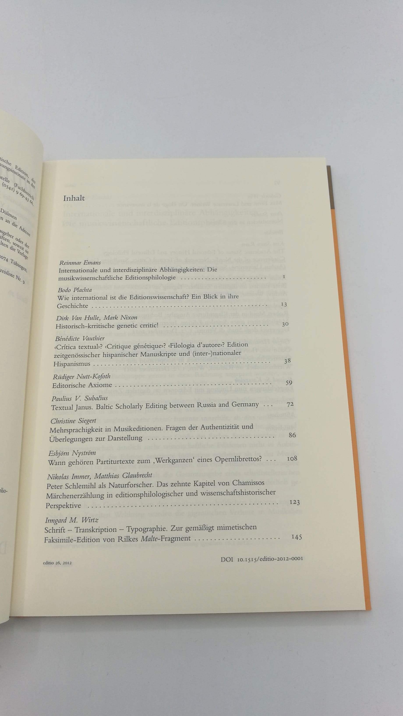 Nutt-Kofoth (Hrsg.), Rüdiger: Editio. Band 26. 2012. Internationales Jahrbuch für Editionswissenschaft