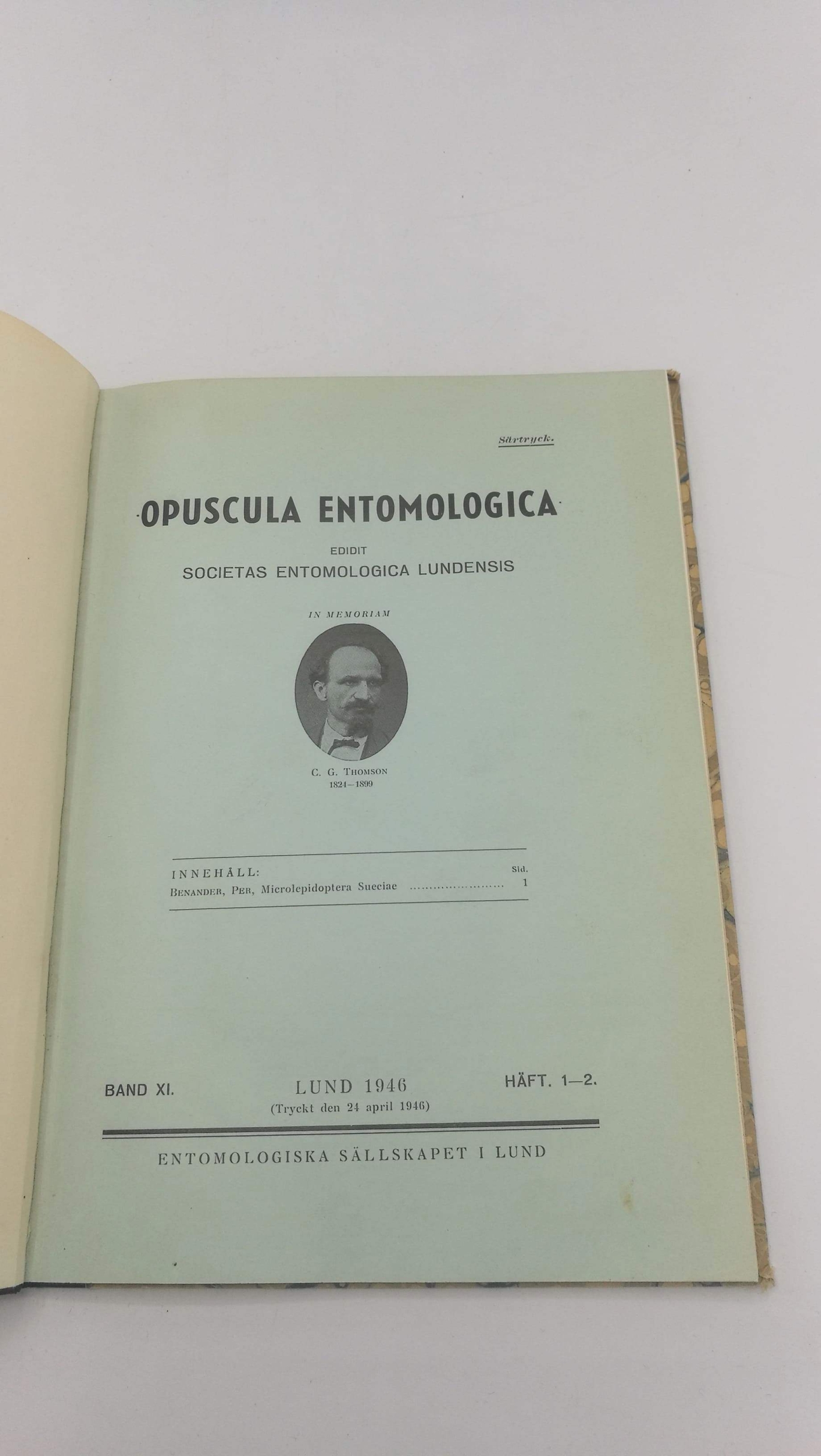 Entomologiska Sällskapet (Hrsg.), : Förteckning över Sveriges smafjärilar. Catalogus Insectorum Sueciae. VI. Microlepidoptera. Opuscula entomologica. Band XI. Häft 1-2 (Tryckt den 24 april 1946)