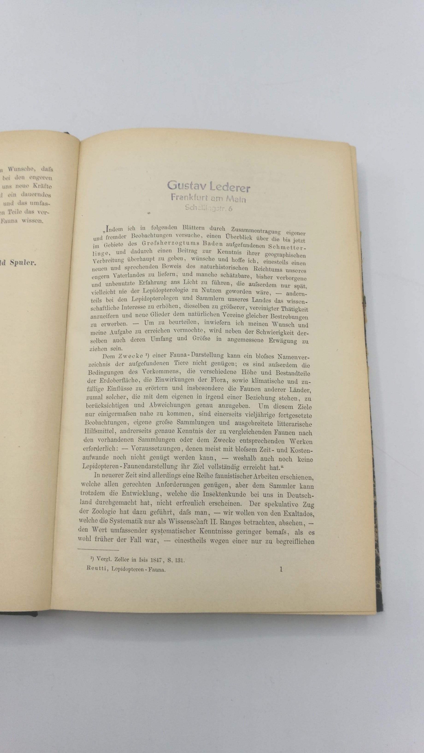 Reutti, Karl: Übersicht der Lepidopteren-Fauna des Grossherzogtums Baden gemeinschaftl. mit Adolf Meess hrsg. von Arnold Spuler