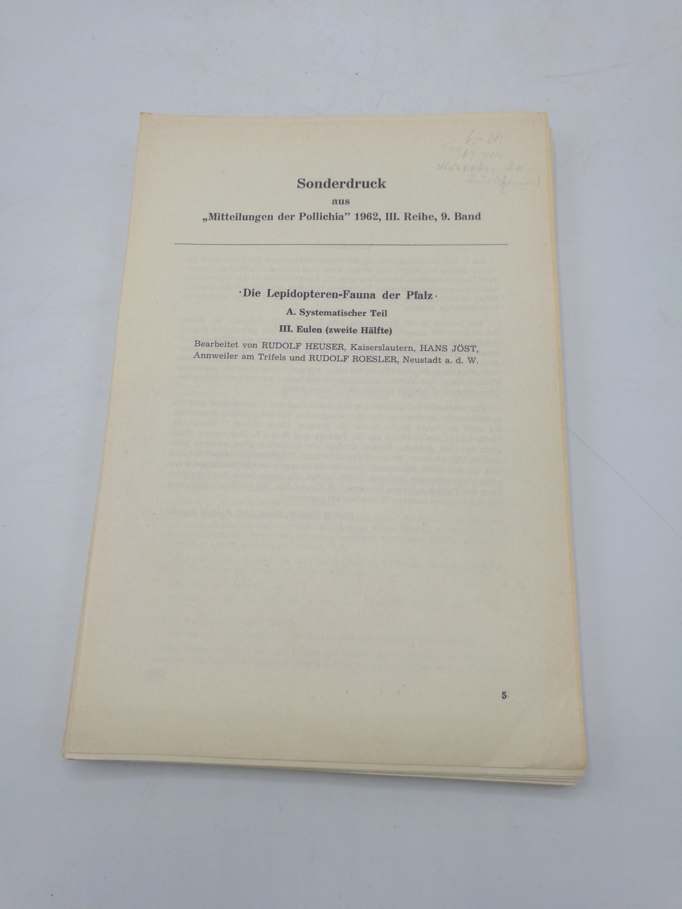 de Lattin, Gustav: Die Lepidopteren Fauna der Pfalz. I. + II. + III. Teil vollständig (4 Bände) Sonderdruck aus Mitteilungen der Pollichia. III. Reihe