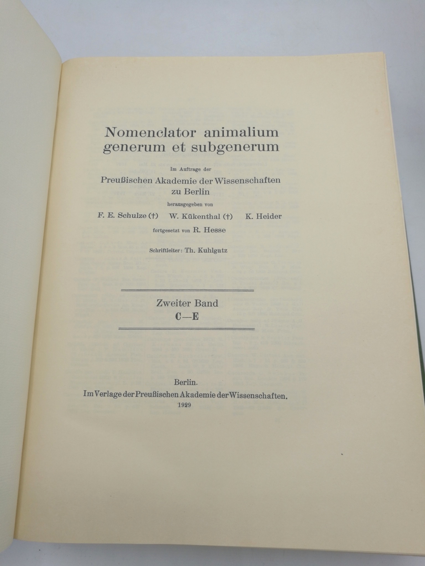 F.E. Schulze; W. Kükenthal et. al.: Nomenclator animalium generum et subgenerum A-P (4 Bände von 5) Im Auftrage der Preussischen Akademie der Wissenschaften zu Berlin