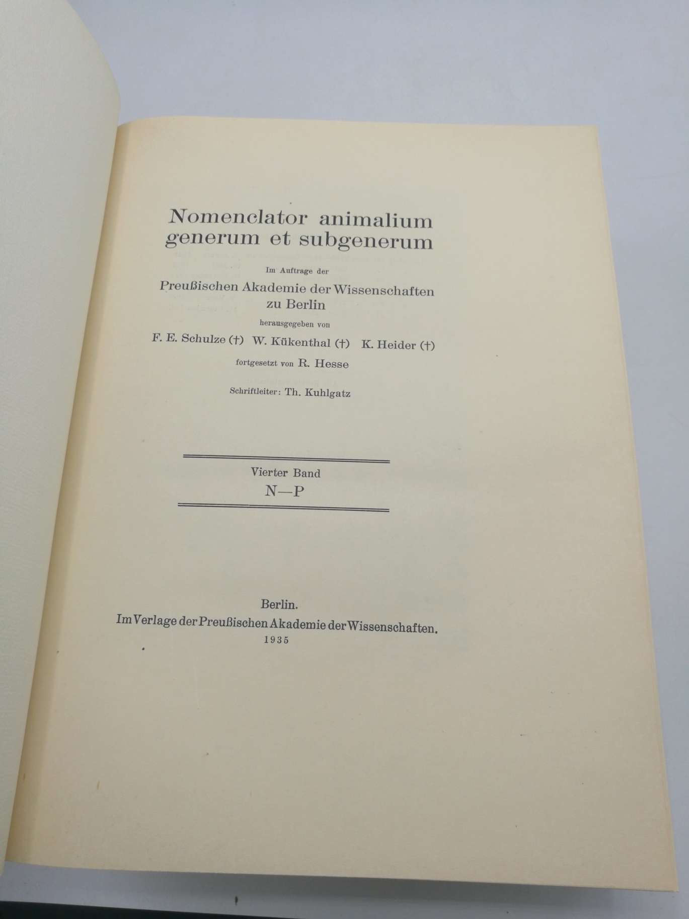 F.E. Schulze; W. Kükenthal et. al.: Nomenclator animalium generum et subgenerum A-P (4 Bände von 5) Im Auftrage der Preussischen Akademie der Wissenschaften zu Berlin