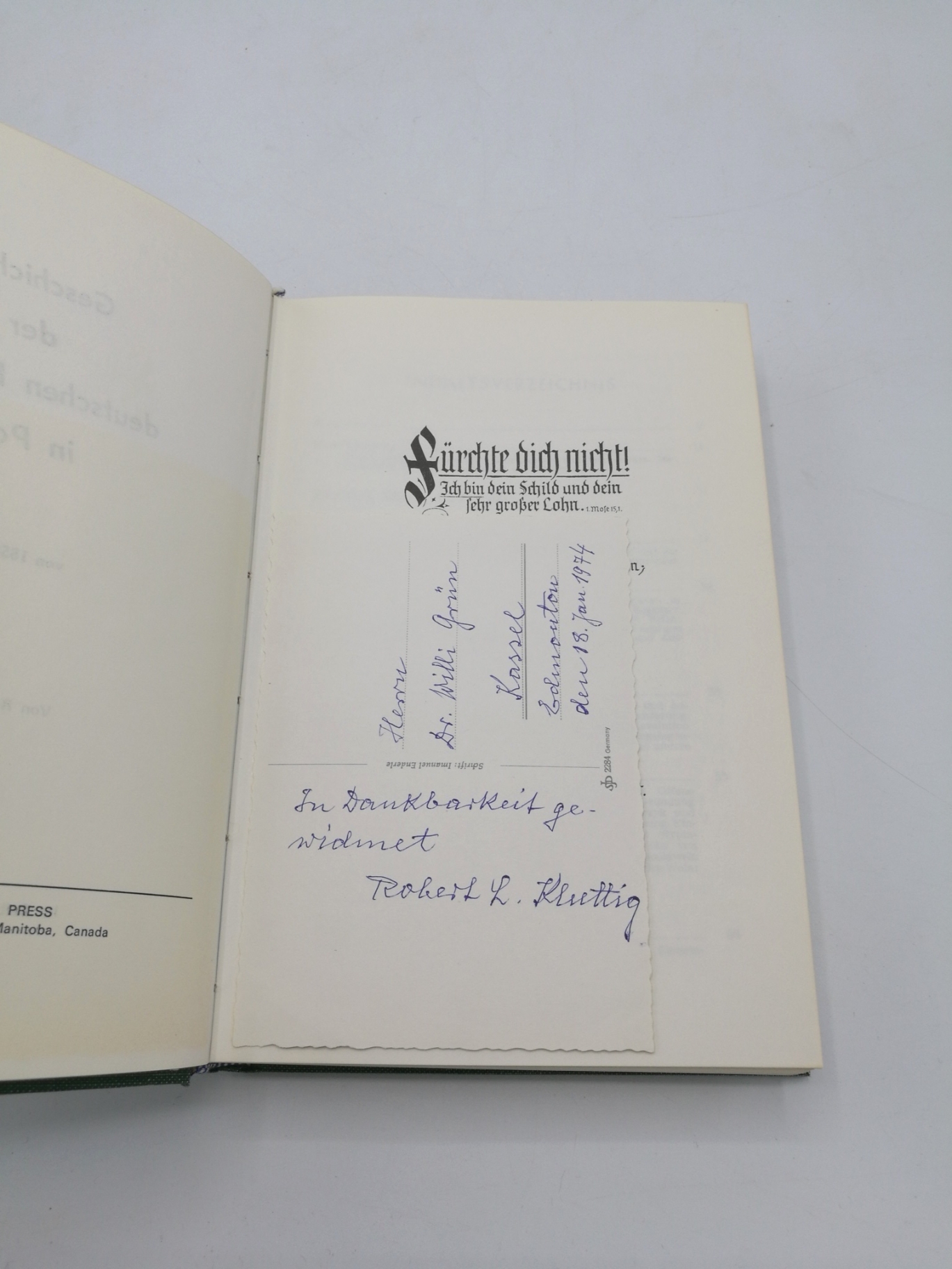 Robert L. Kluttig: Geschichte der deutschen Baptisten in Polen von 1858 - 1945 Mit eingeklebter Postkarte mit Widmung und Signatur des Verfassers