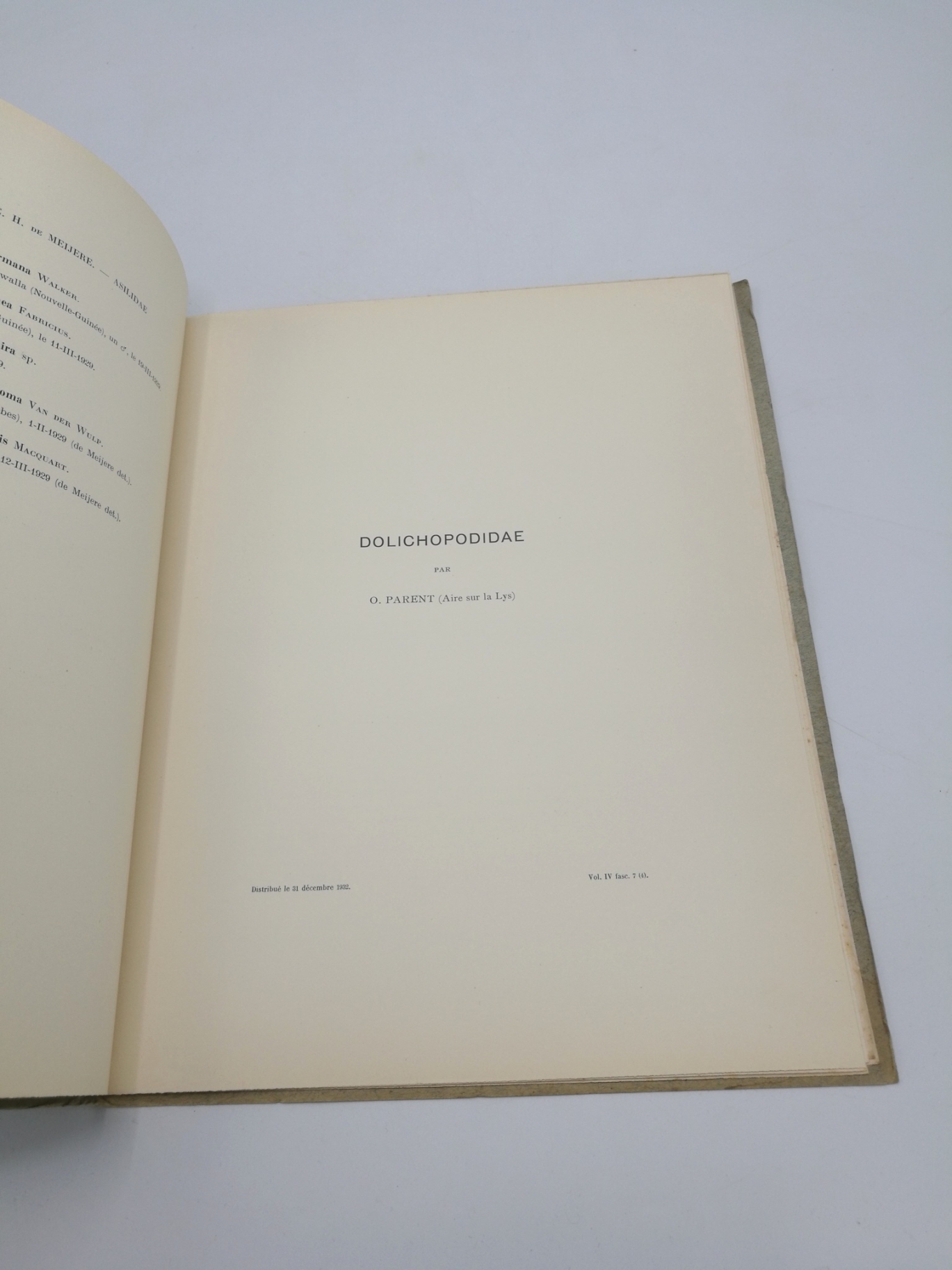 van Straelen (Hrsg.), V.: Diptera I. Résultats Scientifiques du Voyage aux Indes Orientales Néerlandaises. Vol. IV. Fasc. 7