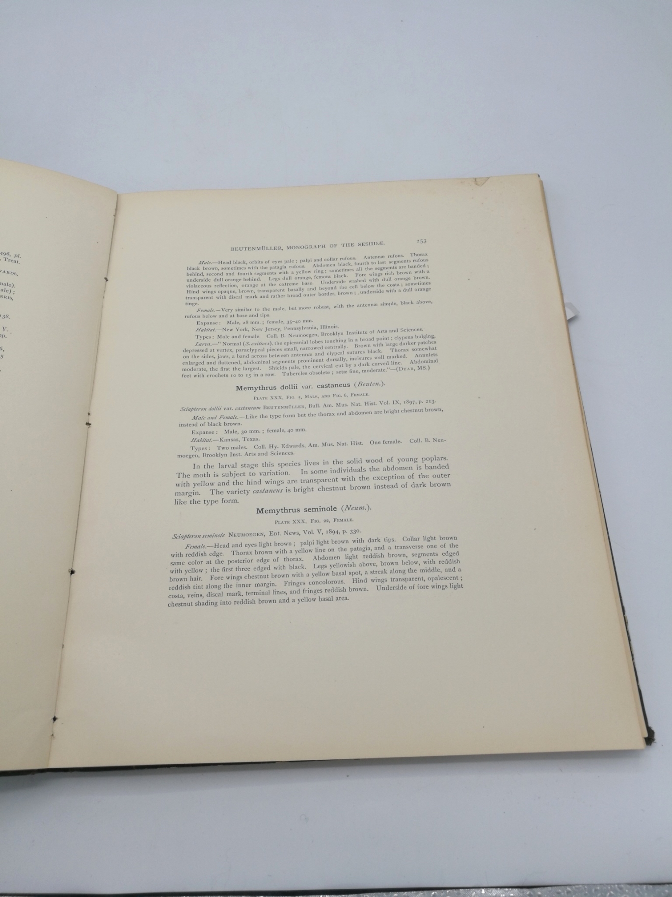 Beutenmüller, William: Vol. I, Part VI. Monograph of the Sesiidae of America, North of Mexico Memoirs of the American Museum of Natural History