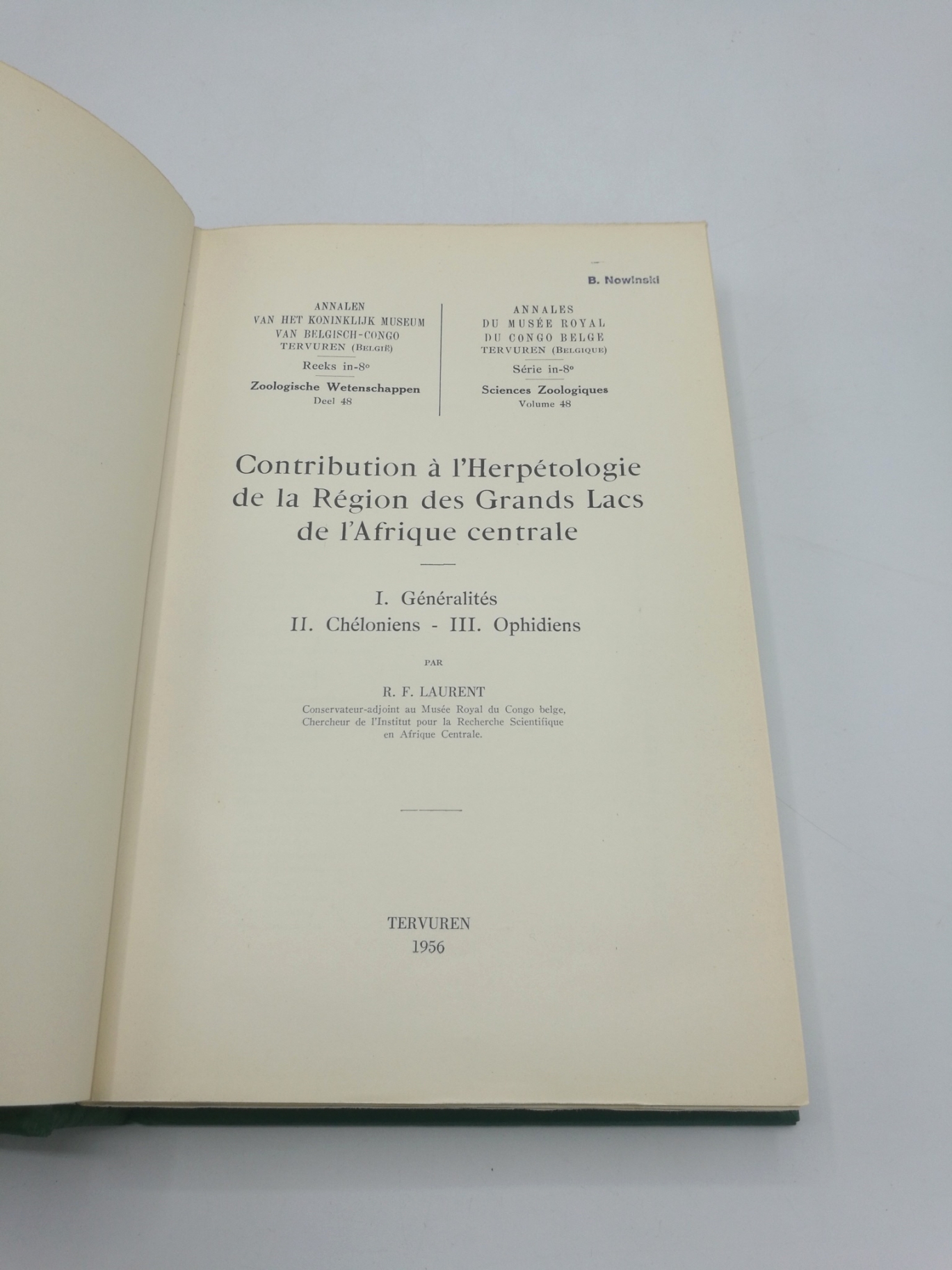 Laurent, R. F.: Contribution à l'Herpétologie de la Région des Grands Lacs de l'Afrique centrale. Annalen van het Koninklijk Museum Van Belgisch-Congo Tervuren (Belgie)