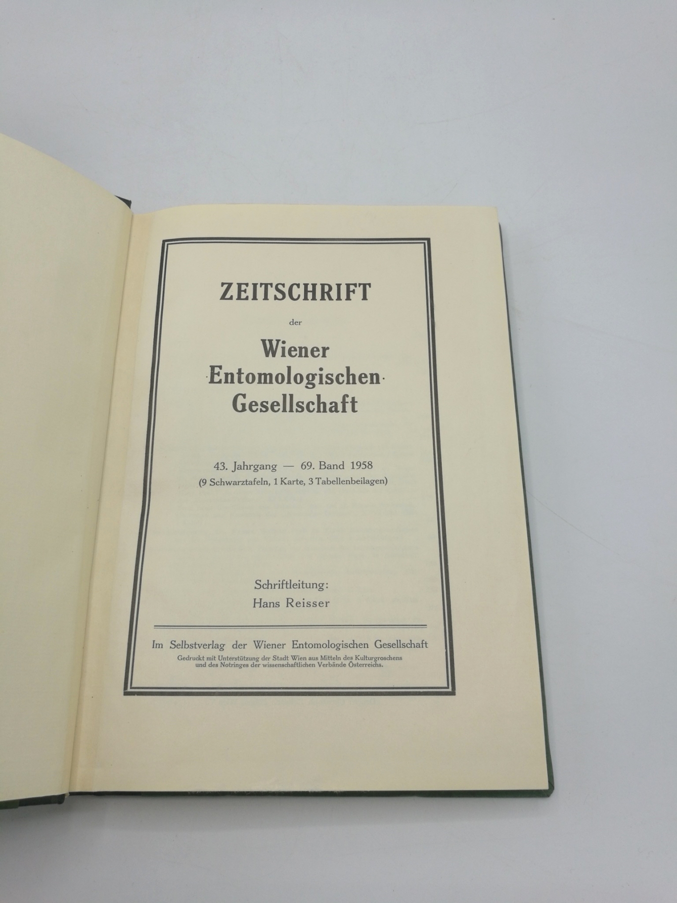 Wiener Entomologischen Gesellschaft (Hrsg.), : Zeitschrift d. Wiener Entomologischen Gesellschaft, 43. Jahrgang, 69. Band 1958, Nr 1-12 (=vollst.). Gebunden! 