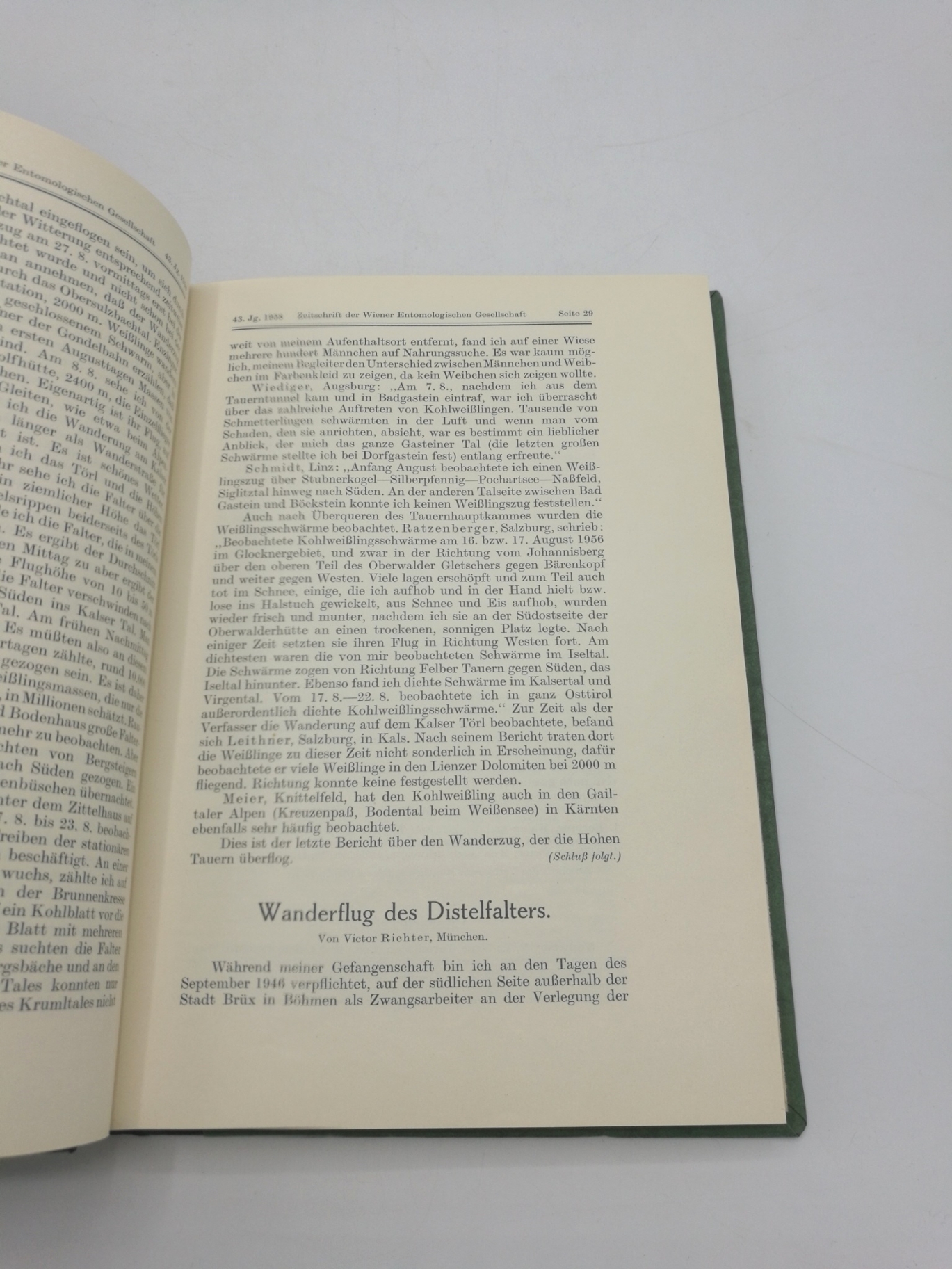 Wiener Entomologischen Gesellschaft (Hrsg.), : Zeitschrift d. Wiener Entomologischen Gesellschaft, 43. Jahrgang, 69. Band 1958, Nr 1-12 (=vollst.). Gebunden! 