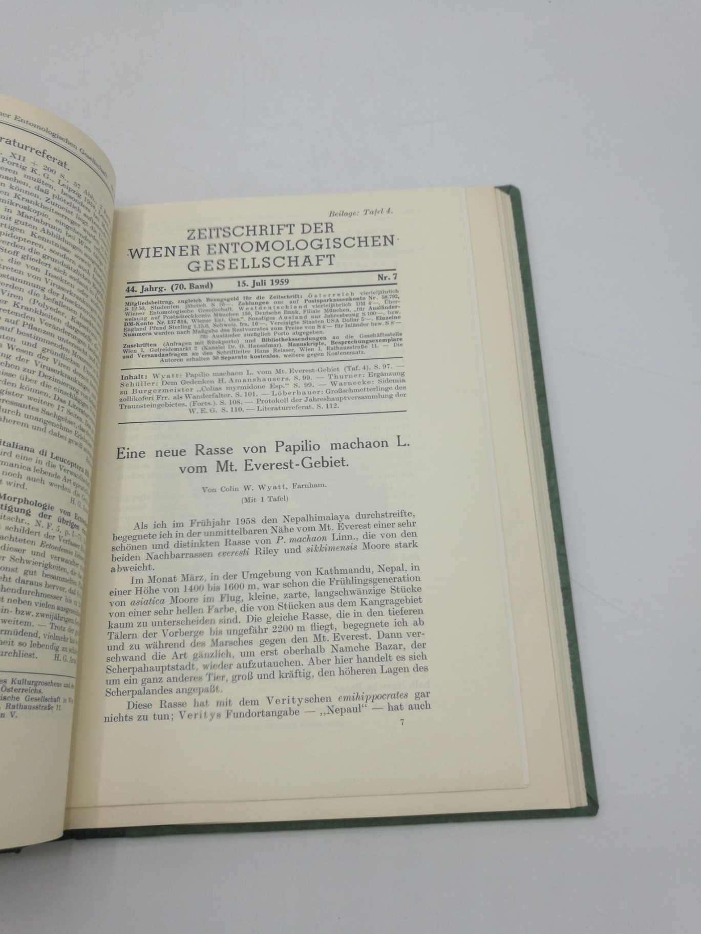 Wiener Entomologischen Gesellschaft (Hrsg.), : Zeitschrift d. Wiener Entomologischen Gesellschaft, 44. Jahrgang, 70. Band 1959, Nr 1-12 (=vollst.). Gebunden! 