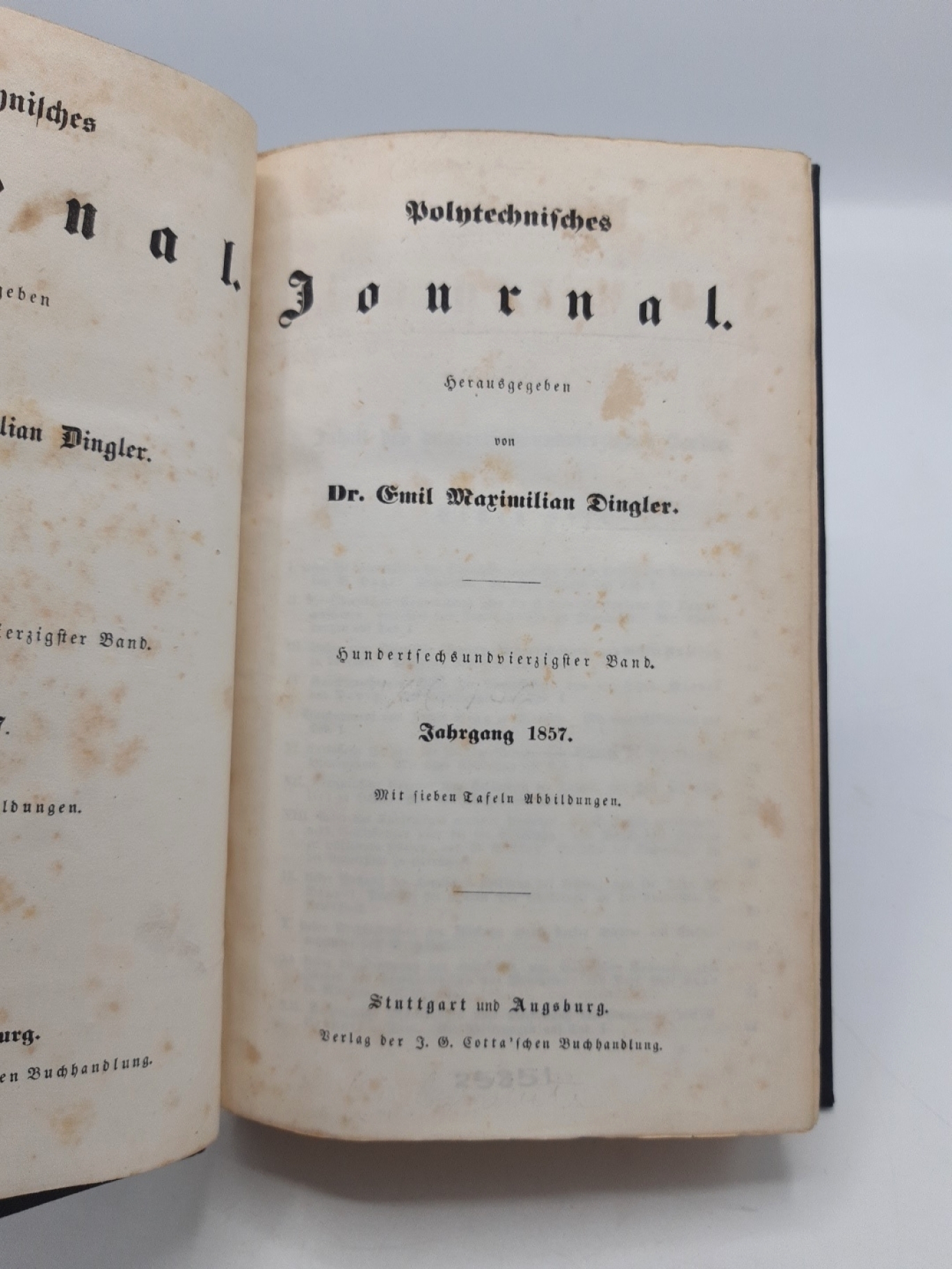 Dingler, Dr. Emil Maximilian (Hrgs.): Polytechnisches Journal. 146. Band. Jahrgang 1857 (=vollst.)