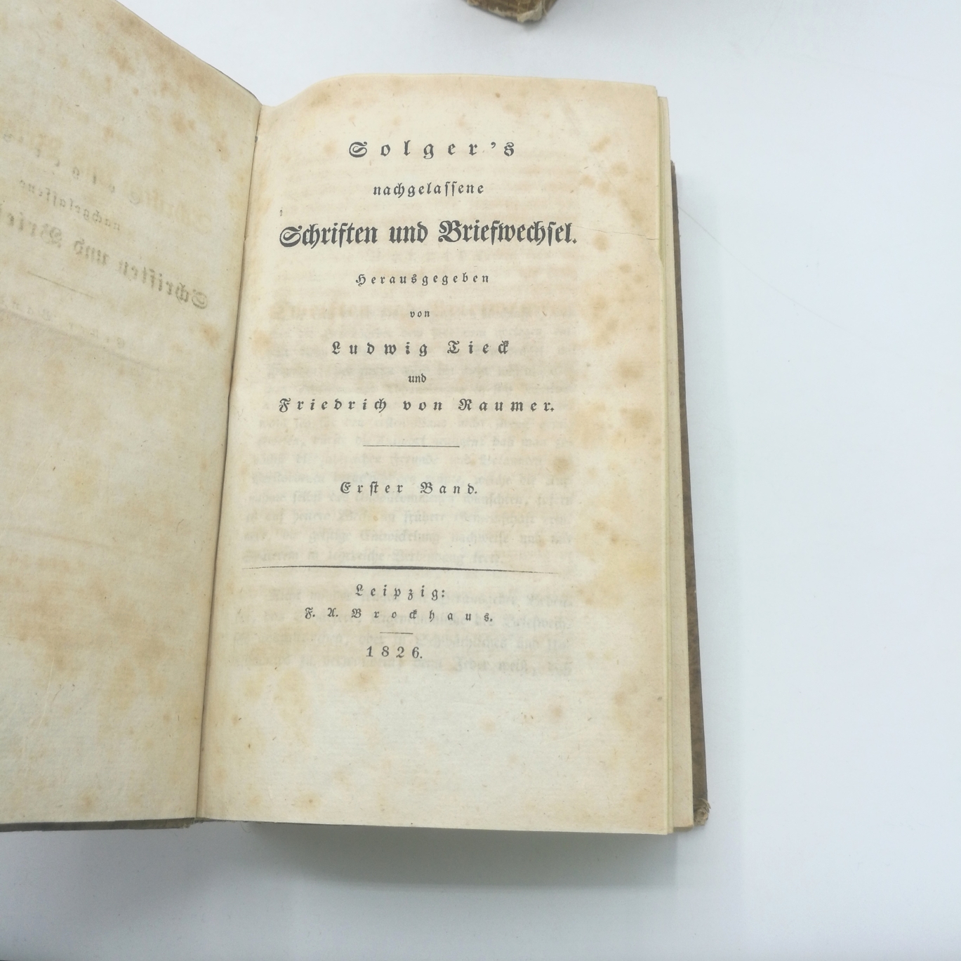 Tieck, Ludwig (Hrsg.): Solger's nachgelassene Schriften und Briefwechsel. Erster und zweiter Band (= 2 Bände) 